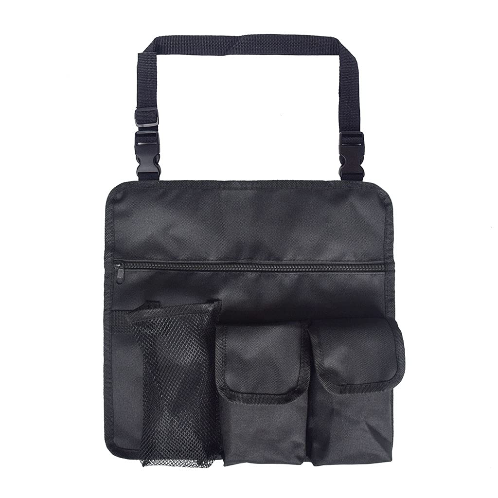 Black Hanging Storage Pouch with 4 Pockets - Armrest Organizer for Camping & Beach Chairs - Perfect for Snacks, Phones & Essentials - Ideal for Outdoor Activities, Picnics & Travel