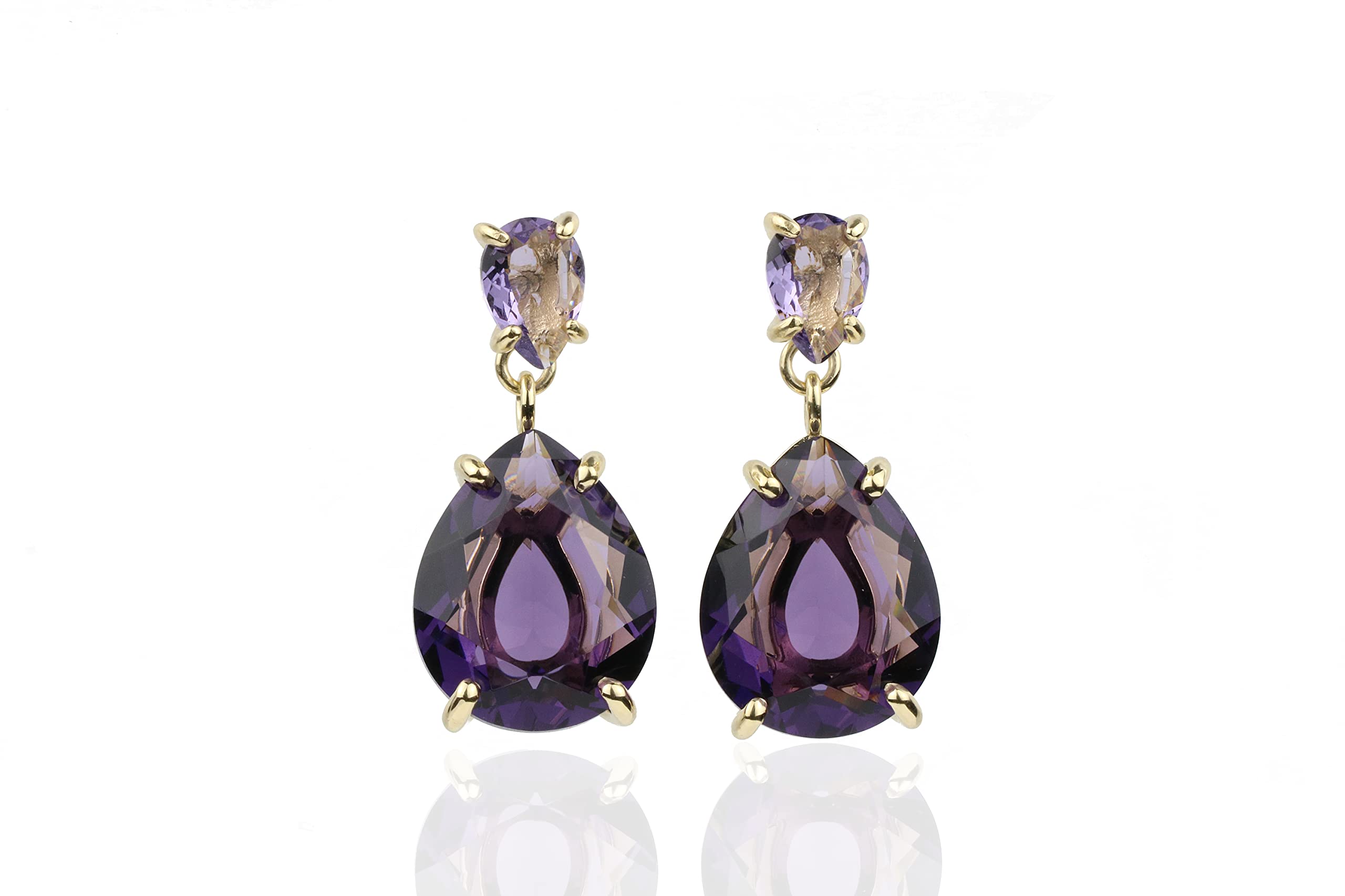 14k Gold Amethyst Dangling Earrings for Women - Handmade Statement Jewelry for Bridal, Evening & Casual Wear - Perfect Gift for Her - Elegant Drop Earrings for Weddings, Parties & Everyday Fashion