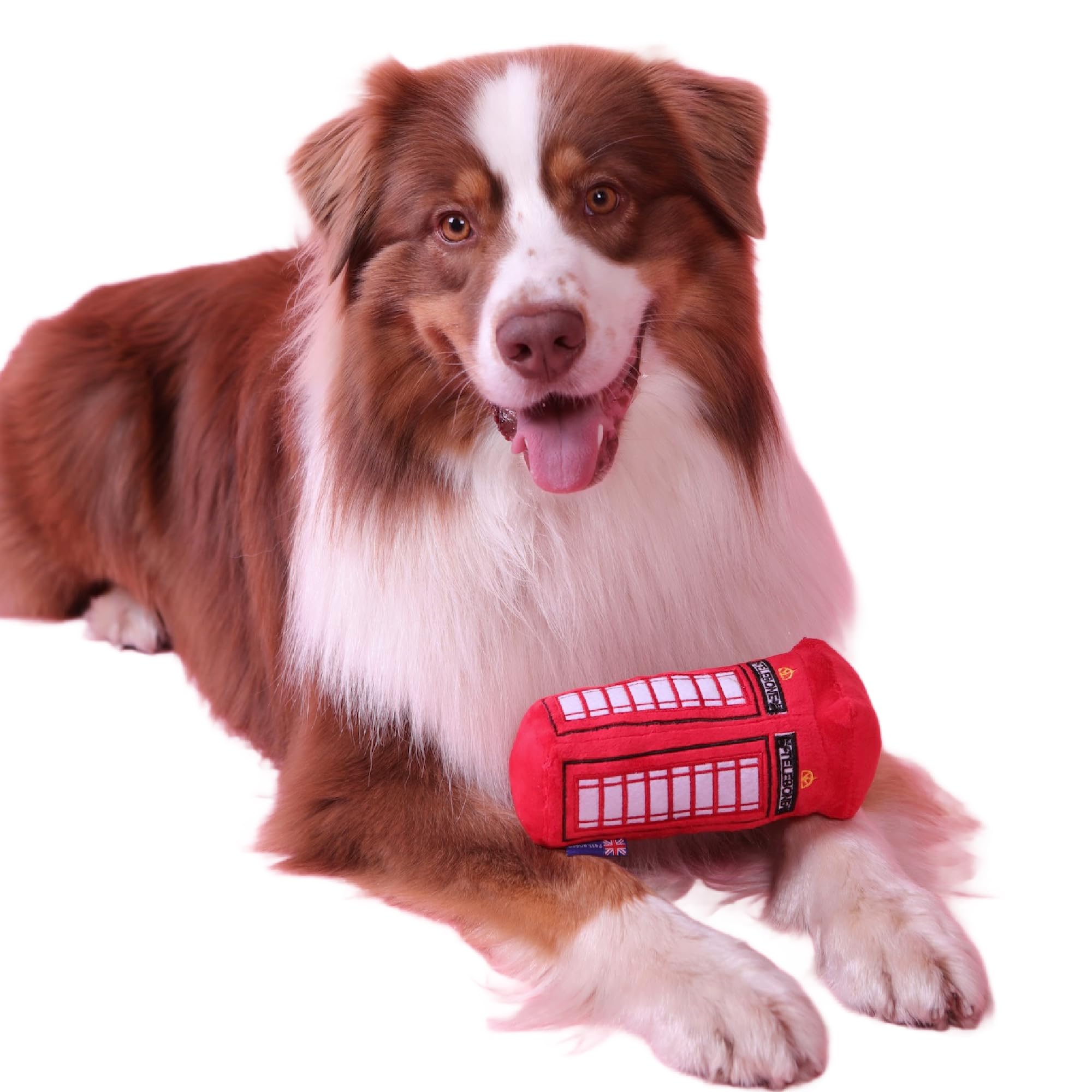 PetLondon British Red Telephone Box Plush Dog Toy with Squeaker - 6