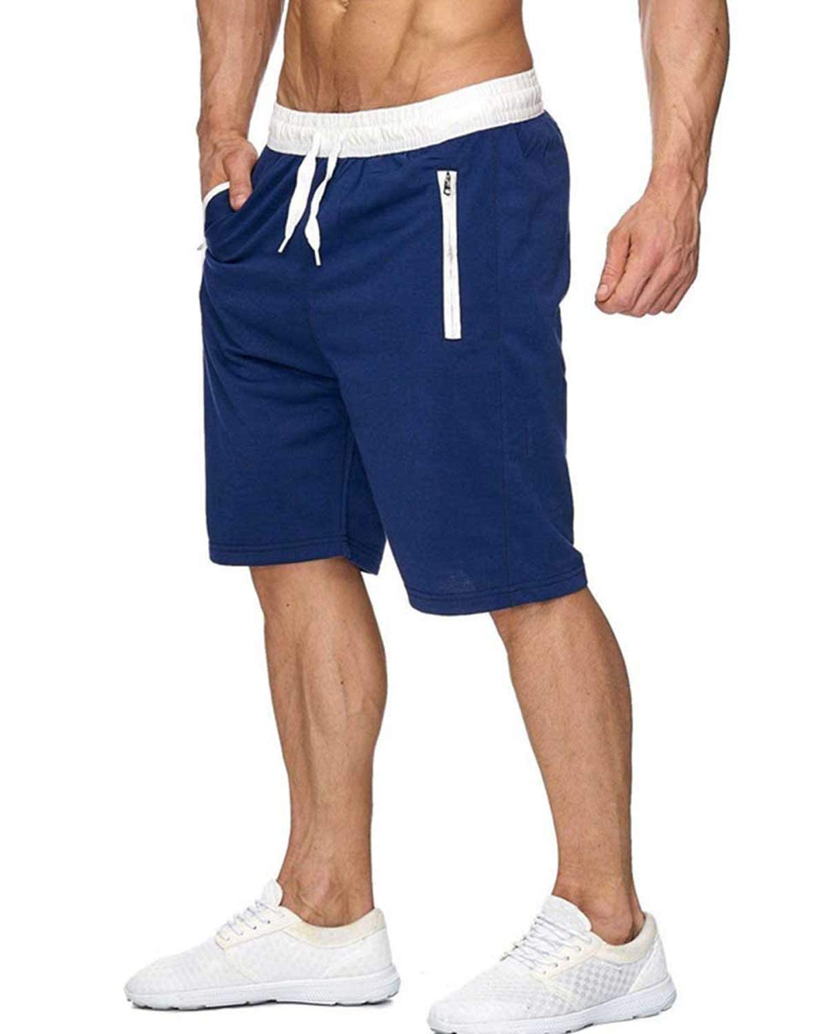 Men's Elastic Waist Drawstring Workout Shorts with Zipper Pockets - Lightweight Summer Running, Gym & Casual Shorts for Active Lifestyles