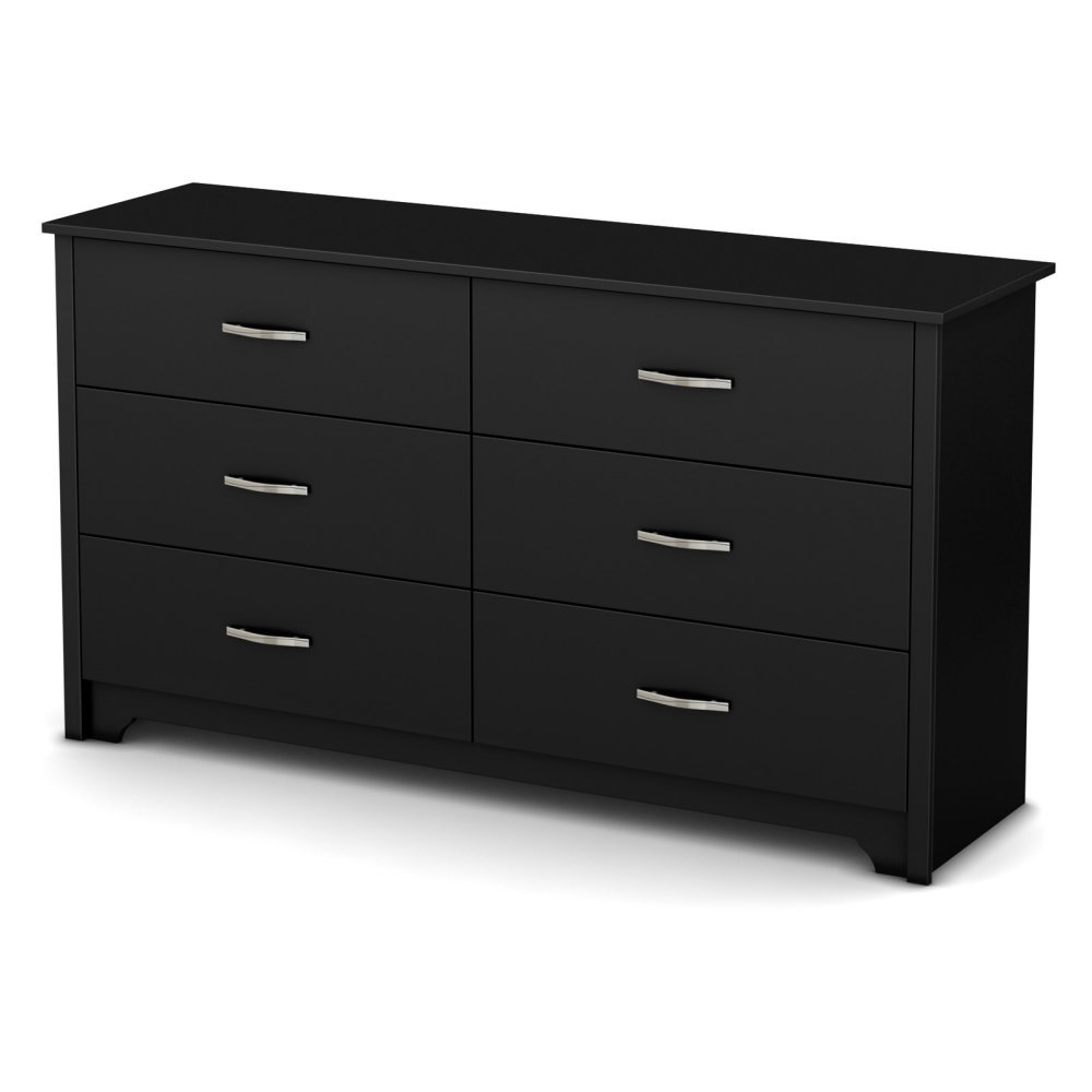 South Store FURNITURE Fusion 6-Drawer Double Dresser in Pure Black - Modern Bedroom Storage Solution for Home Organization