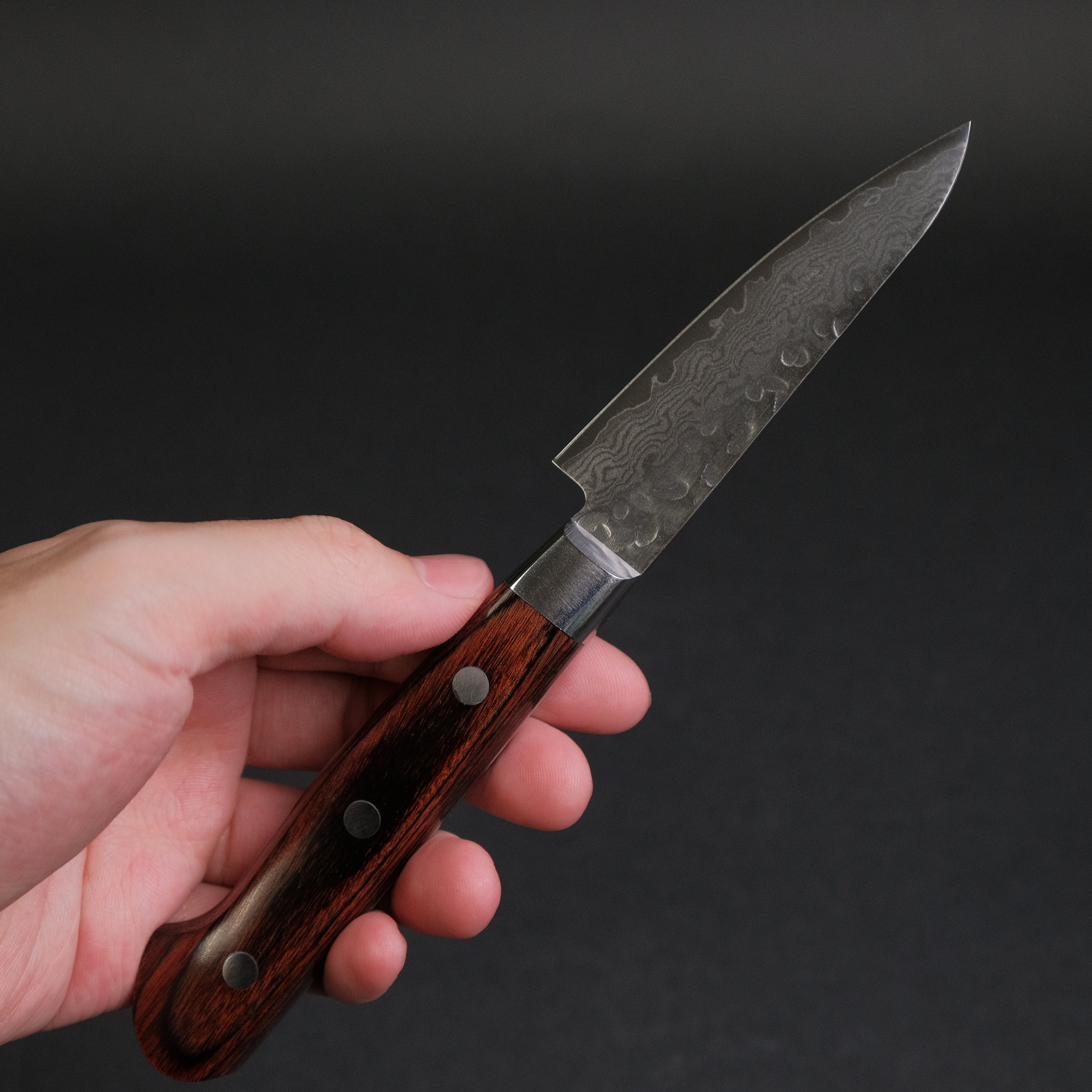 Hitohira Imojiya ST Tsuchime Damascus Paring Knife with Imitation Mahogany Handle - Premium Japanese Kitchen Knife for Peeling, Slicing & Garnishing Fruits & Vegetables