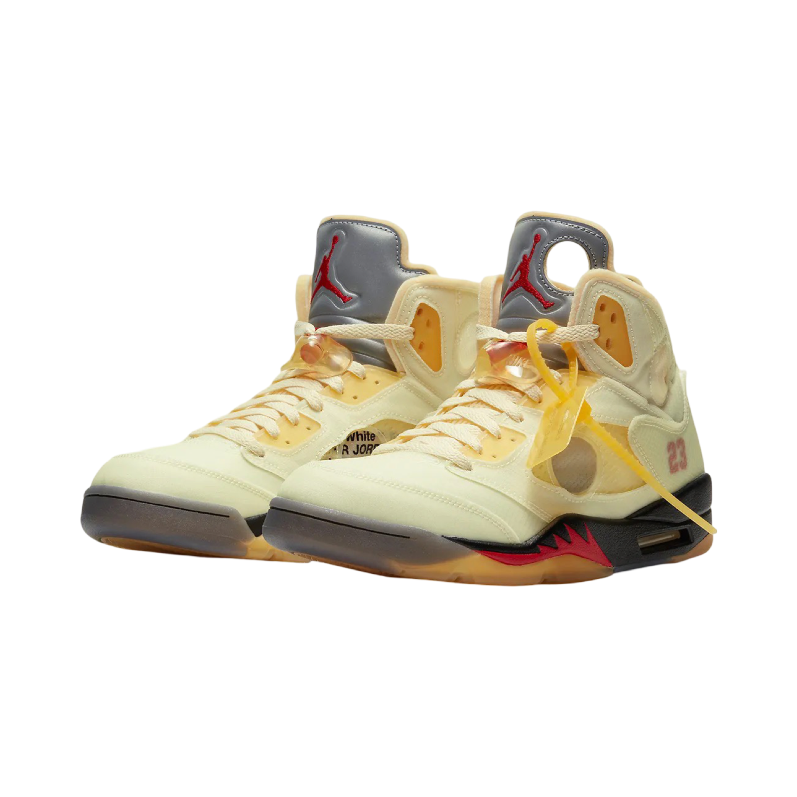 Off White x Air Jordan 5 Retro SP Sail Muslin Fire Red Black Sneakers - Limited Edition Men's Basketball Shoes for Streetwear & Sneaker Collectors