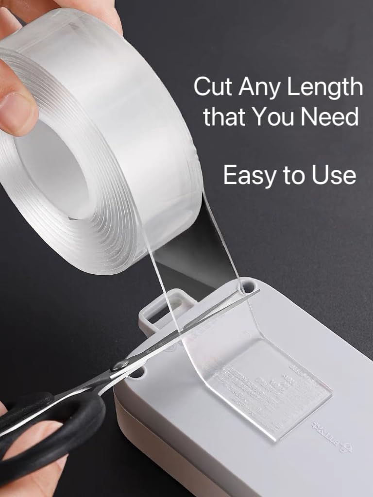 Tuqiso Heavy Duty Double Sided Tape - Extra Large Clear Nano Adhesive Mounting Tape for Pictures, Posters & Wall Decor - Removable Wall Hanging Strips & Carpet Tape (3.28 Feet) - Perfect for Home, Office & DIY Projects