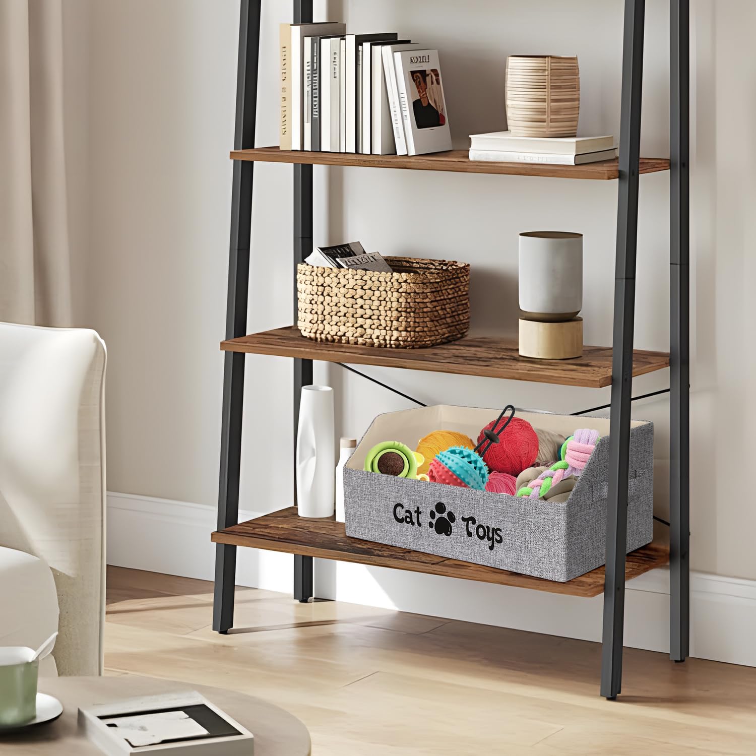 19.7 Inch Collapsible Cat Toy Storage Box with Handles - Pet Supplies Organizer for Toys, Clothes & Accessories - Perfect for Dogs & Cats - Gray | Ideal for Home, Living Room & Pet Play Areas