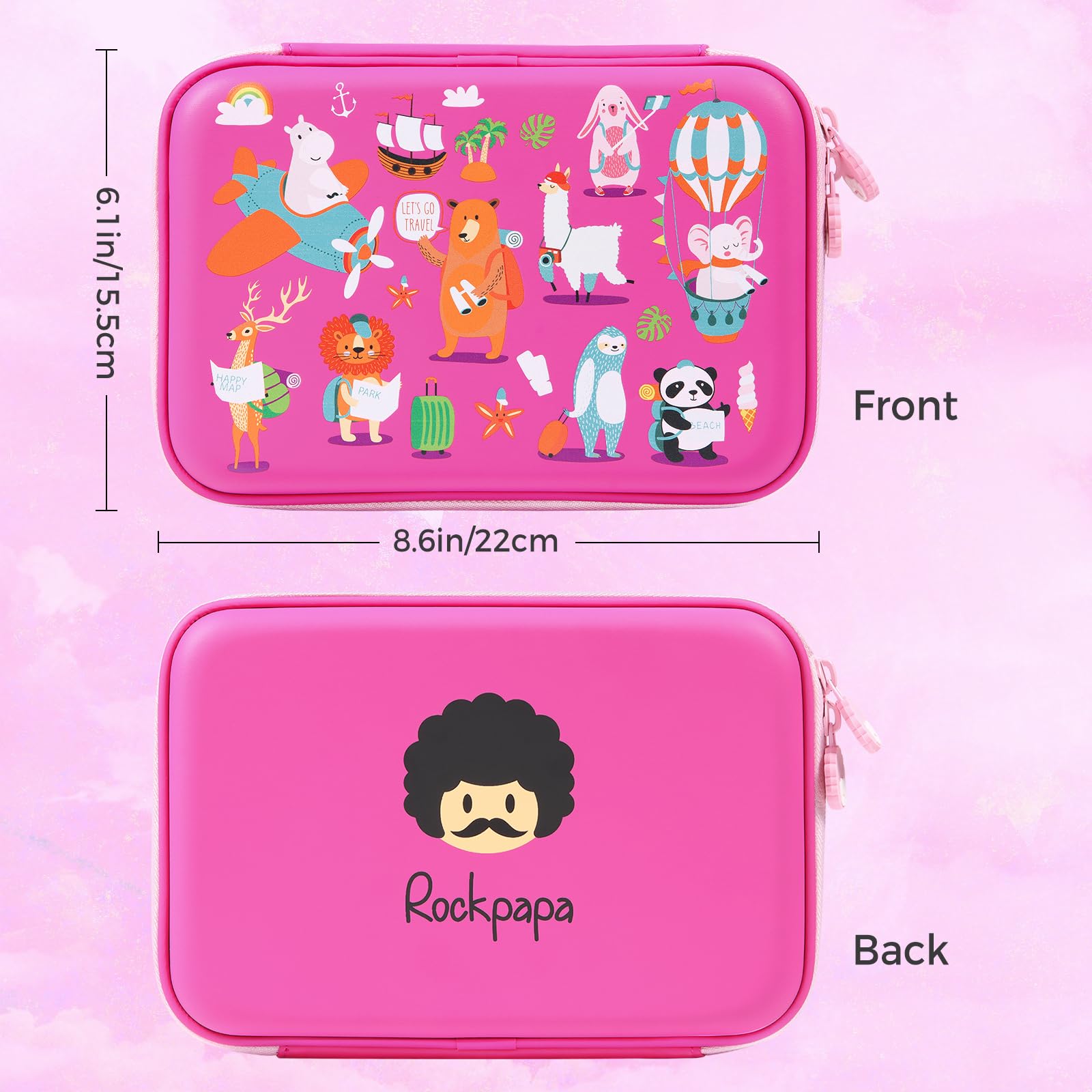 Rockpapa Kids Travel Pencil Case - Cute Animal Designs for School & Travel