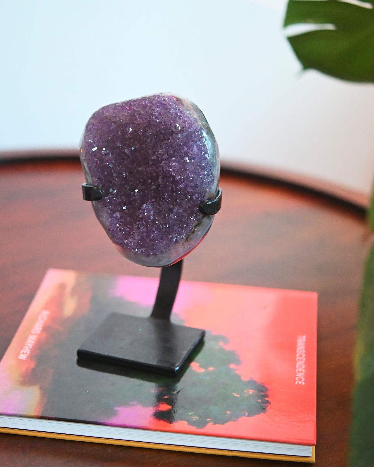 Natural Amethyst Crystal Geode on Wooden Stand - 3.3lbs Healing Stone for Home Decor, Meditation & Spiritual Gifts