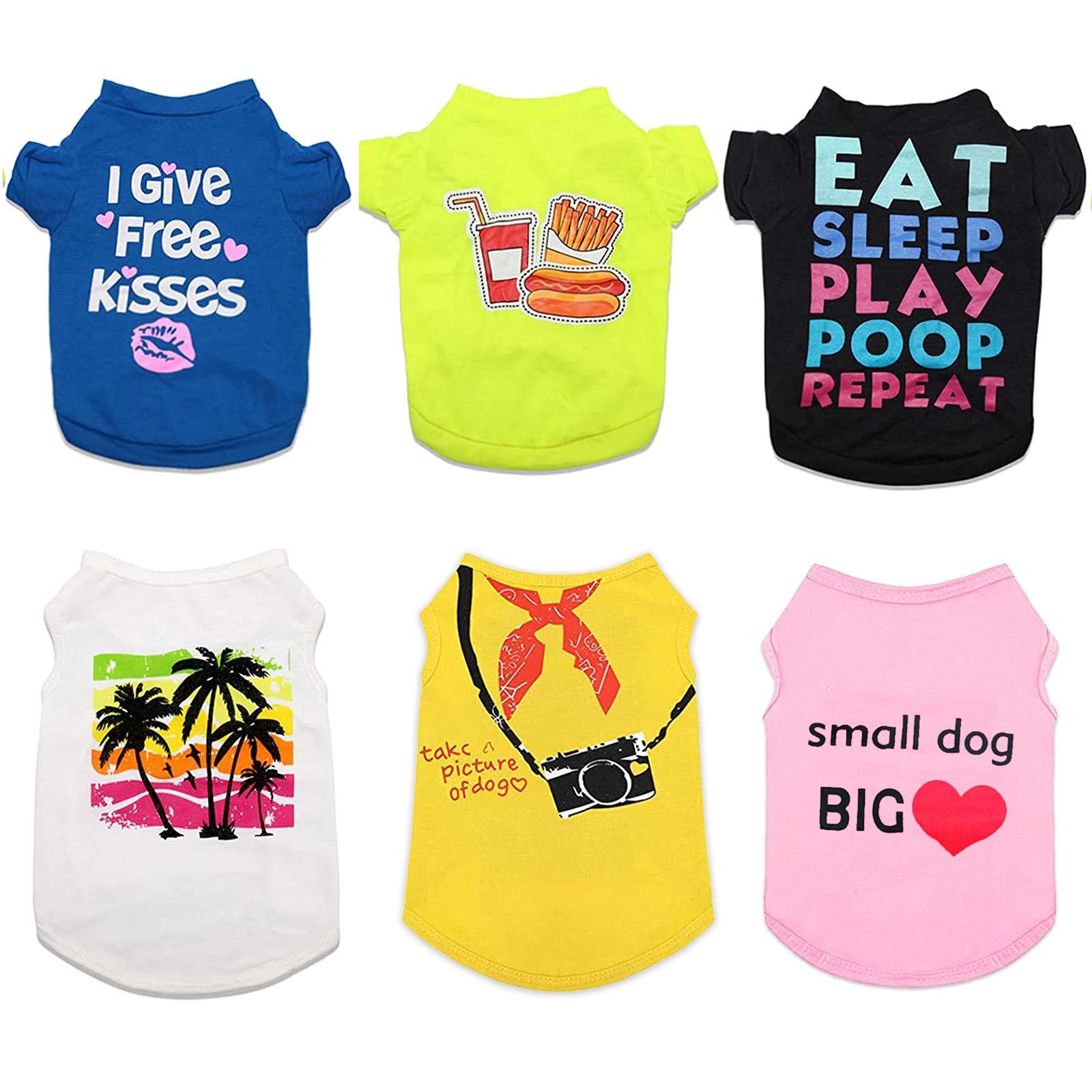 6 Pieces Soft Cotton Puppy & Cat Clothes Set - Colorful Printed Small Dog Shirts & Cat Shirts for Pet Apparel | Perfect for Daily Wear, Photo Shoots & Special Occasions
