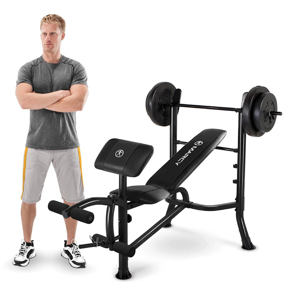 Marcy MWB 20101 Standard Weight Bench with 80lb Weight Set - Home Gym Equipment for Strength Training & Muscle Building | Perfect for Home Workouts, Fitness Enthusiasts & Beginners