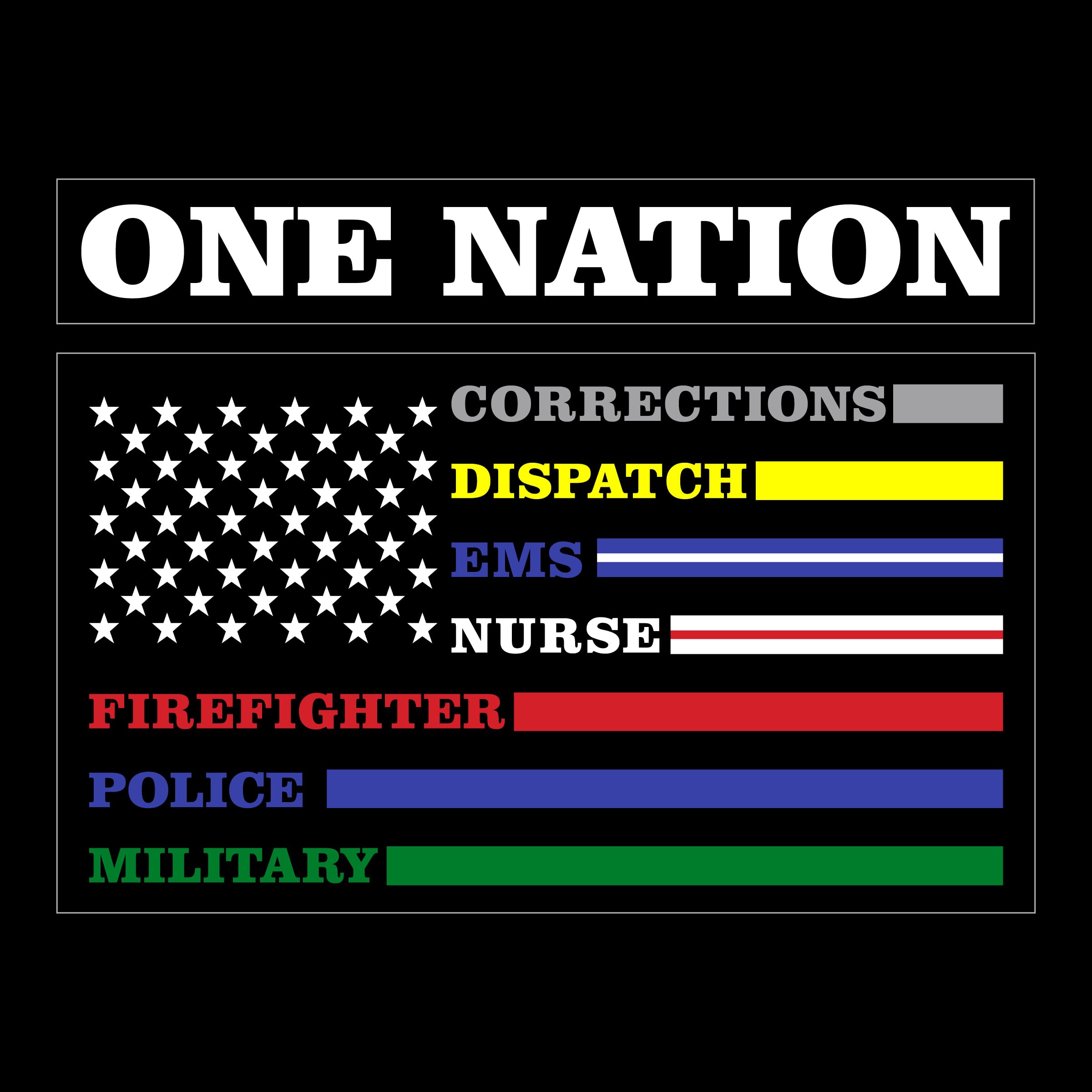 One Nation Thin Line Flag Decals - Patriotic Stickers for Corrections, Dispatch, EMS, Nurses, Firefighters, Police & Military - 6.75