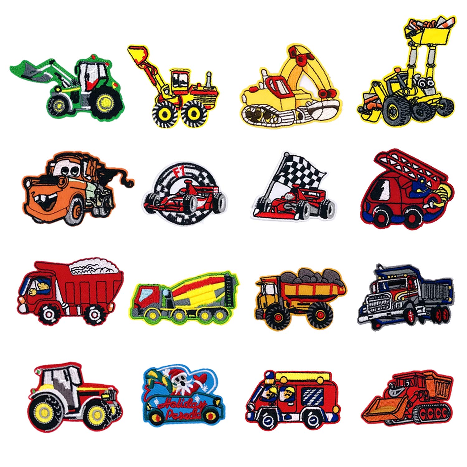 Woohome 16 PCS Iron-On & Sew-On Car Patches Set - Excavator, Racing Car, Fire Truck Appliques for DIY Crafts, Clothing, Jeans, Jackets & Bags Repair | Perfect for Kids' Crafts, Costume Design & Personalized Gifts
