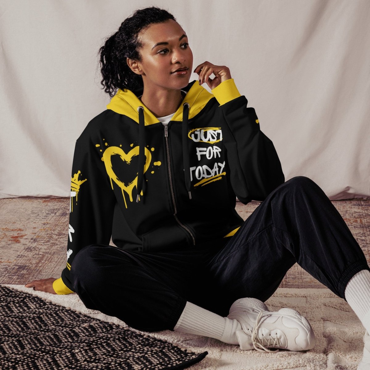 Just For Today All Over Print Zip Hoodie - Trendy Unisex Pullover for Casual Wear, Street Style & Outdoor Activities