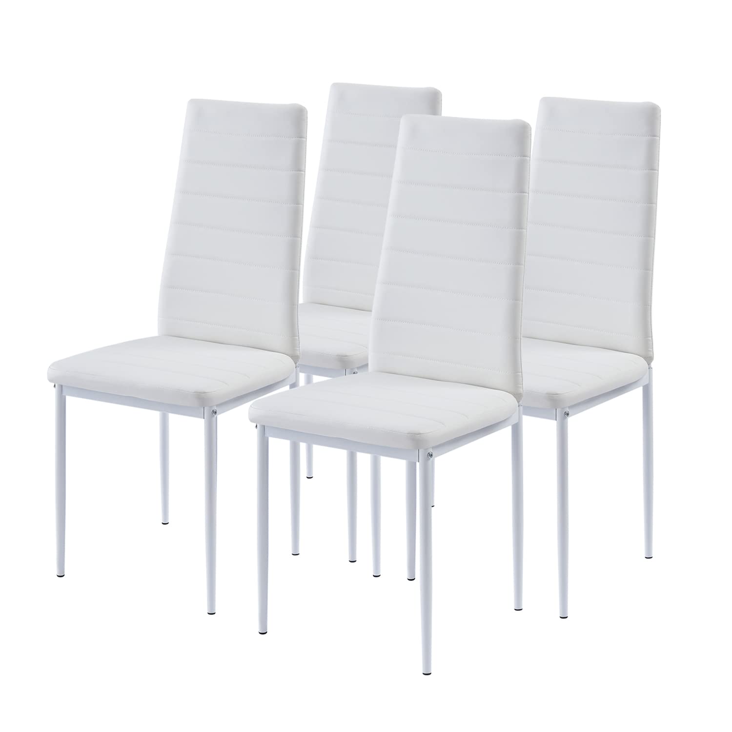 4-Pack White Upholstered Dining Chairs Set - Modern PU Leather Side Chairs with Metal Legs for Kitchen & Dining Room - Washable & Durable for Everyday Use, Dinner Parties & Home Decor