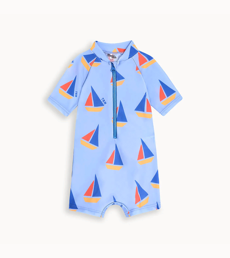 Bonnie Mob Kids Riki Blue Sailboat Swim Rash Guard - UPF 50+ Sun Protection for Boys & Girls - Perfect for Beach, Pool & Water Sports