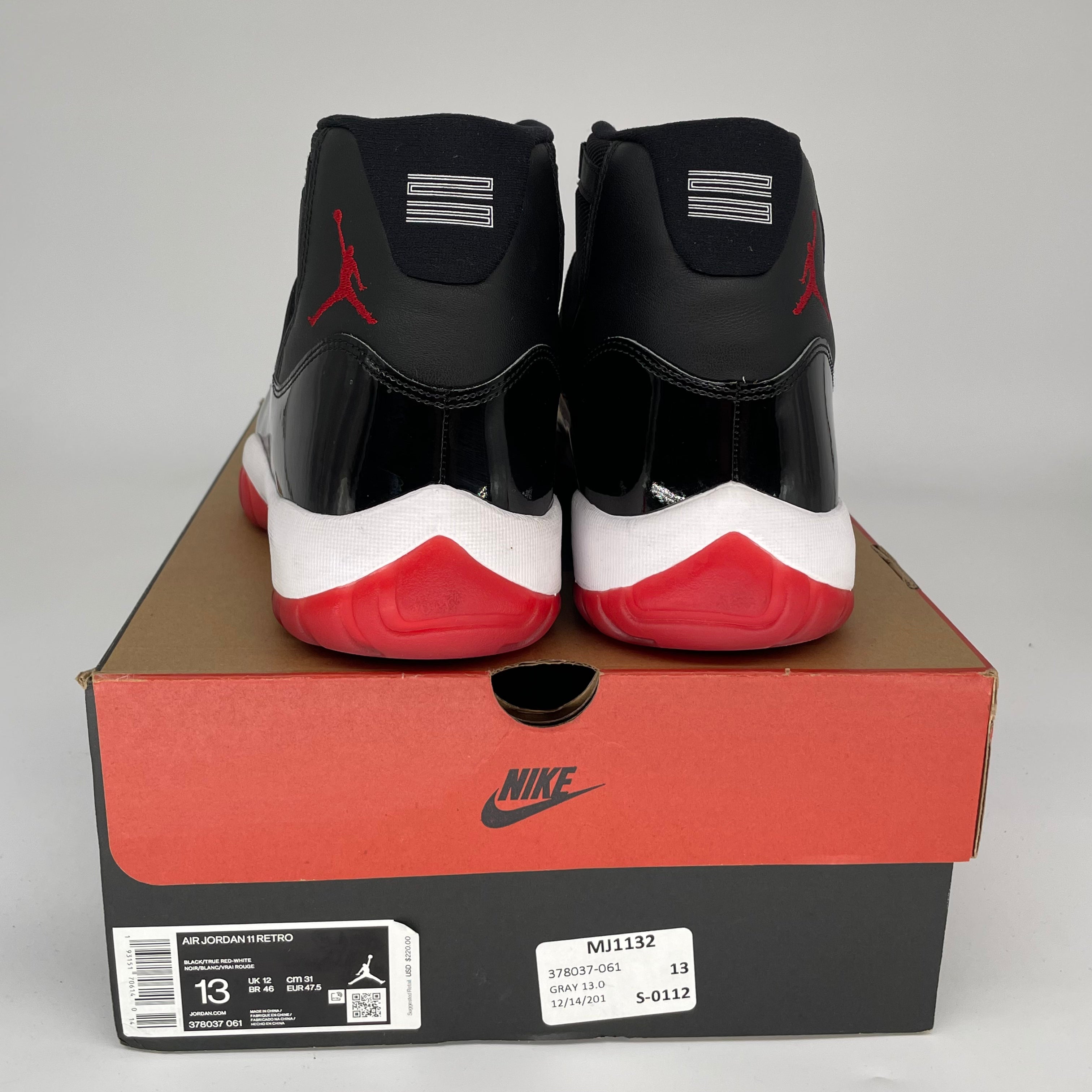 Original Air Jordan 11 Retro 'Bred' Men's Basketball Shoes Size 13 - Black/Red (378037-061) | Perfect for Sneaker Collectors & Court Performance