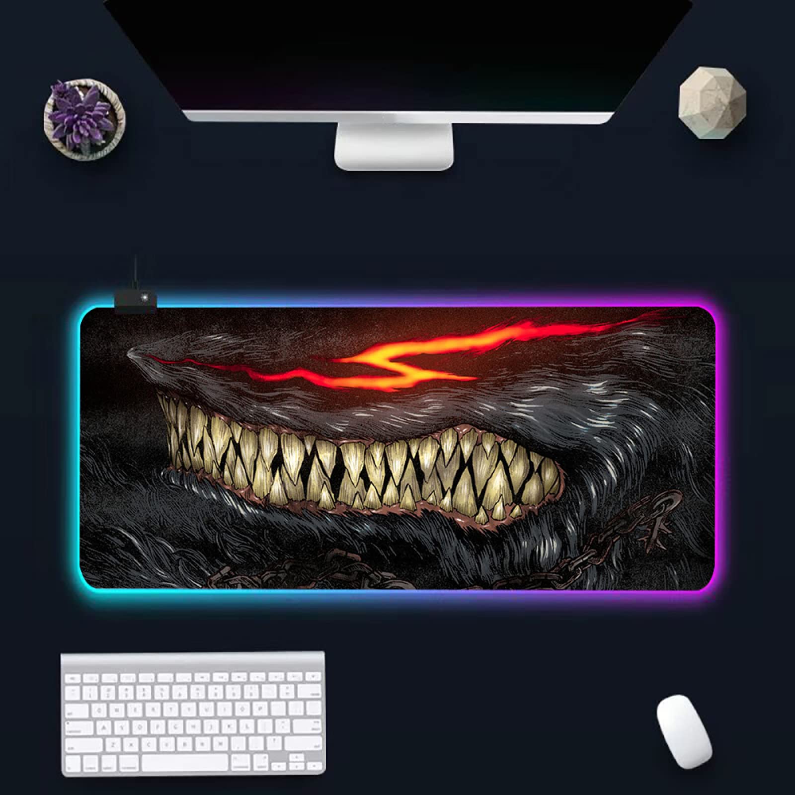 Berserk Anime RGB Gaming Mouse Pad - XXL Large 12x24 Inch LED Light Mousepad for PC, Laptop & Keyboard | Perfect for Gaming Setup & Office Work