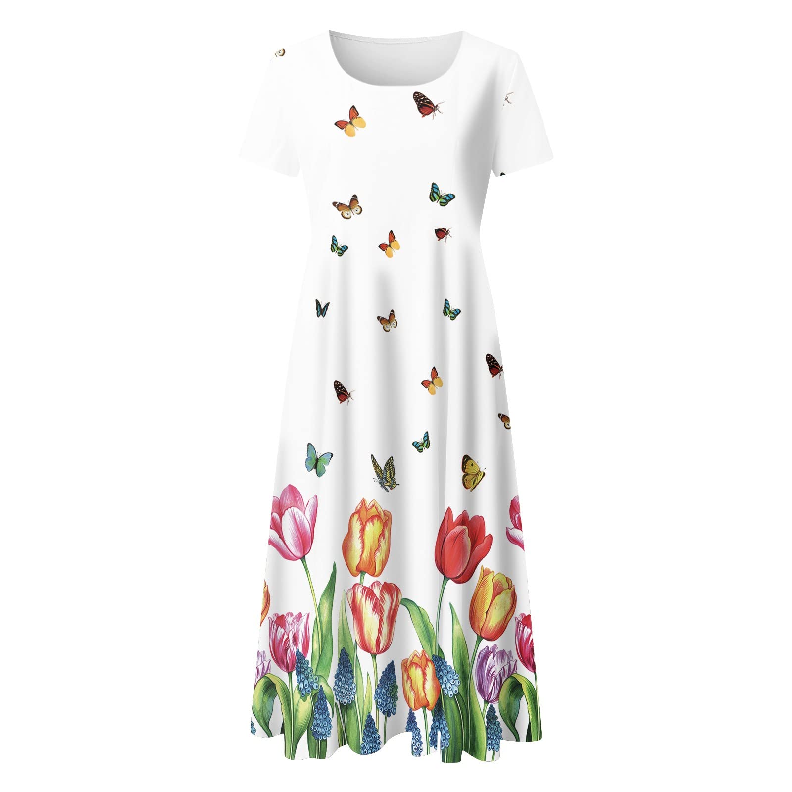 UYTOGOFE Women's Summer Casual Floral Print Short Sleeve Loose T-Shirt Dress - Boho Style Crew Neck Tunic for Beach, Vacation & Everyday Wear
