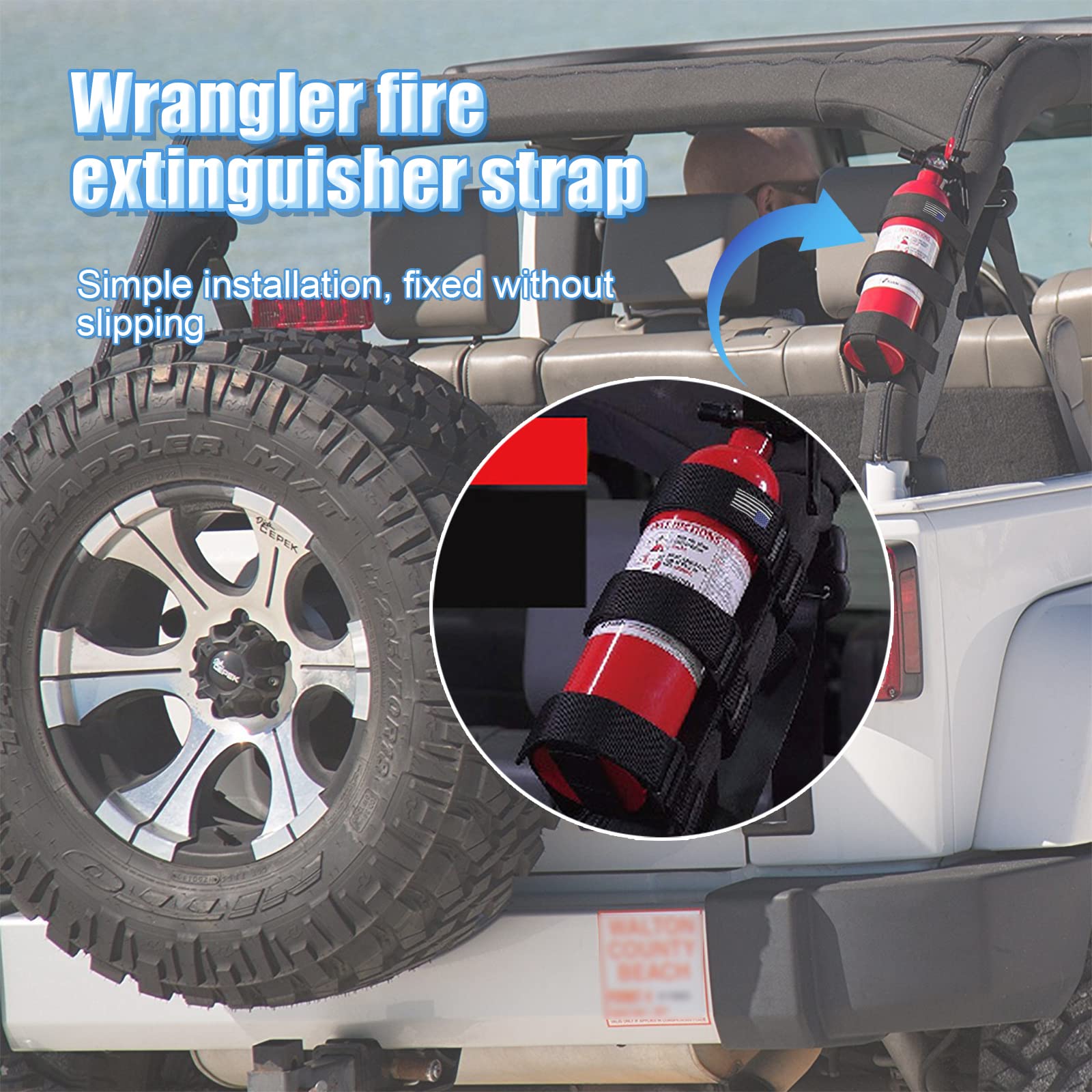 Universal Fire Extinguisher Holder for Jeep Wrangler 1965-2022 JK JKU TJ CJ Gladiator - Adjustable Roll Bar Mount with American Flag Pattern (Red) - Perfect for Off-Road Adventures & Emergency Safety