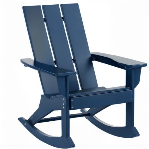 WO Home Furniture 4-Piece Patio Rocking Chair Set - Modern Outdoor HDPE UV-Resistant Rocking Chairs (Navy Blue) for Garden, Porch, Deck & Backyard Relaxation