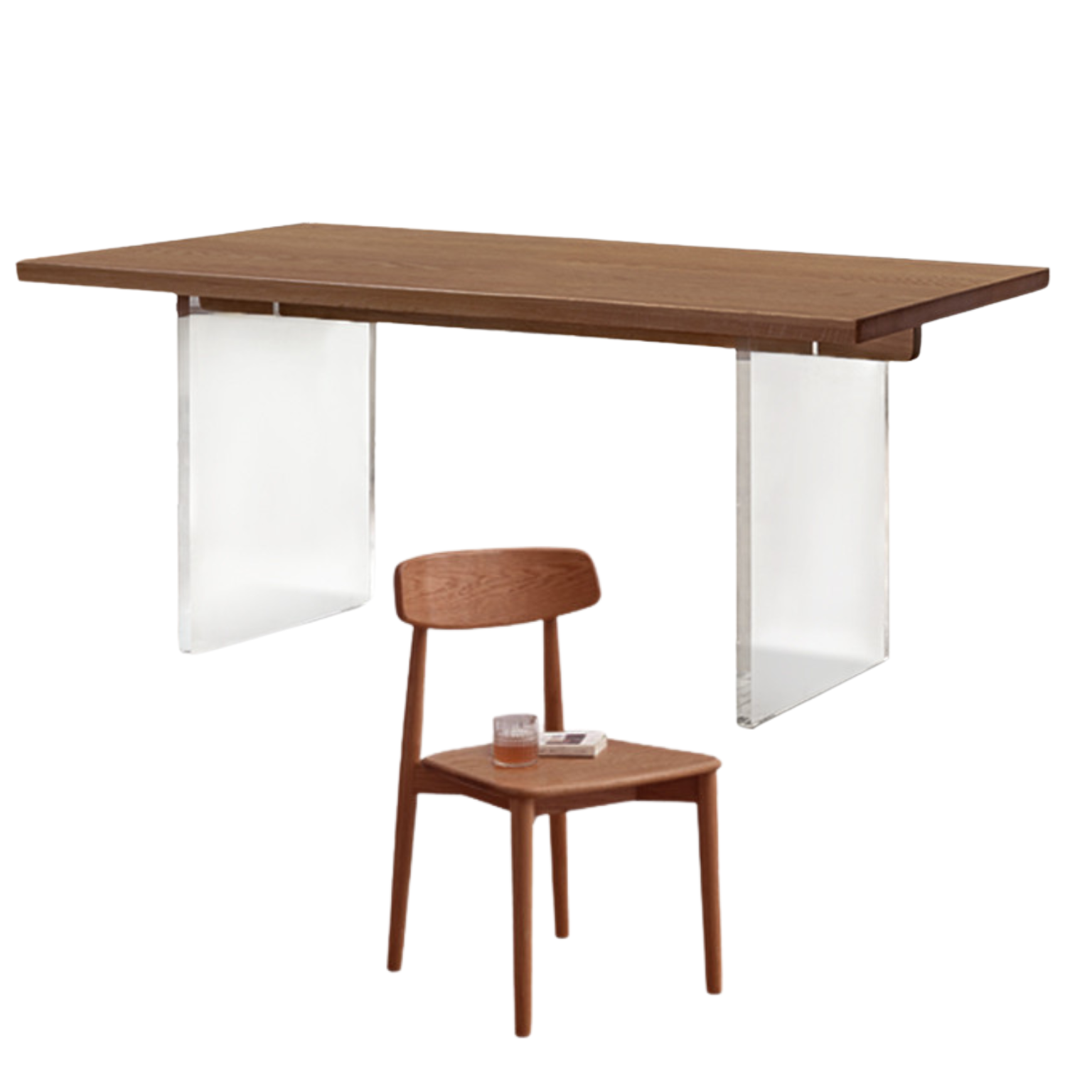 Solid Oak & Black Walnut Acrylic Floating Dining Table - Large Size Modern Wooden Table for Dining Room, Kitchen, and Open Concept Living Spaces