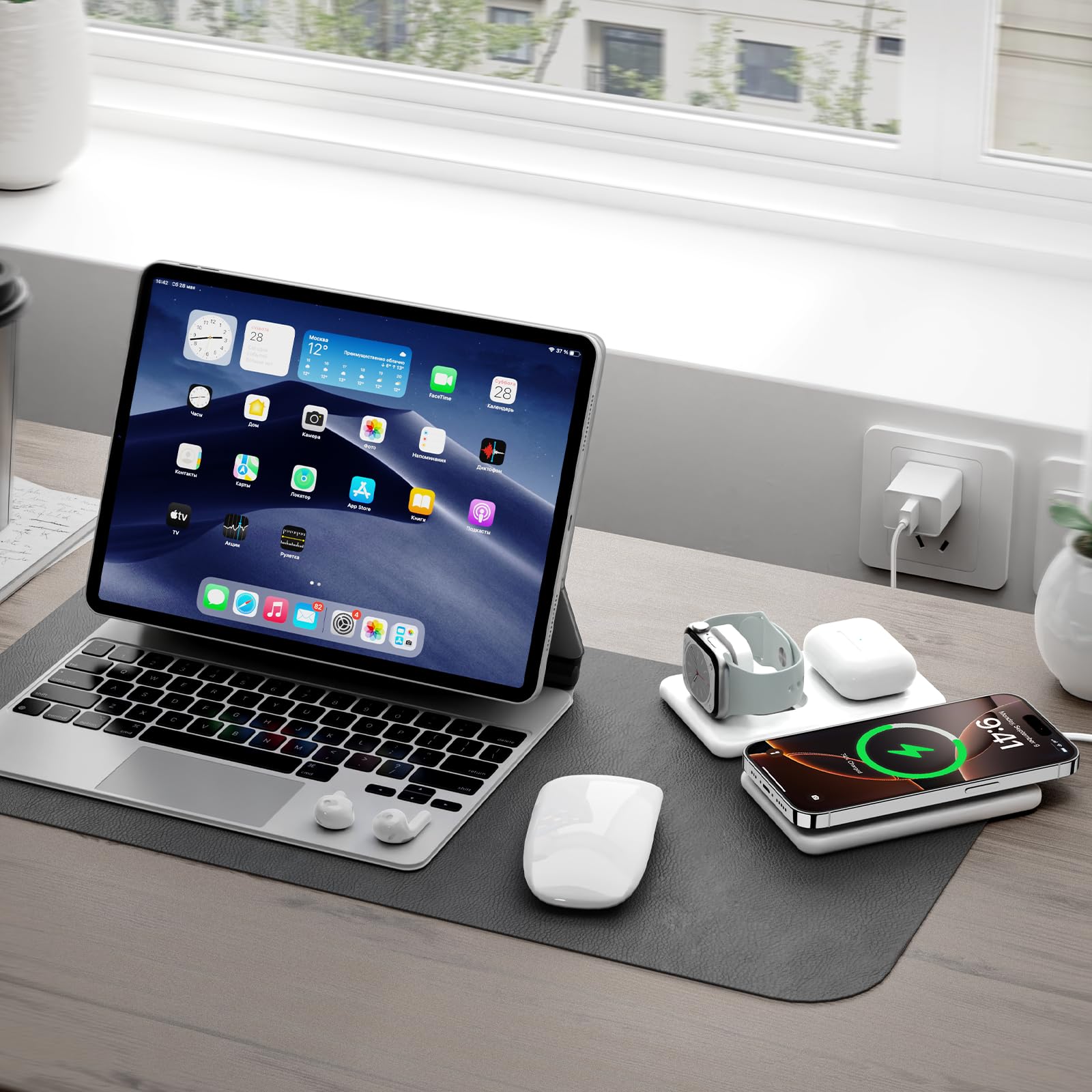 3-in-1 Wireless Charging Station for iPhone 16/15/14/13/12 Pro Max, AirPods 4/3/Pro & Apple Watch - Fast Qi-Certified Travel Charger for Multiple Apple Devices | Perfect for Home, Office & Travel Use