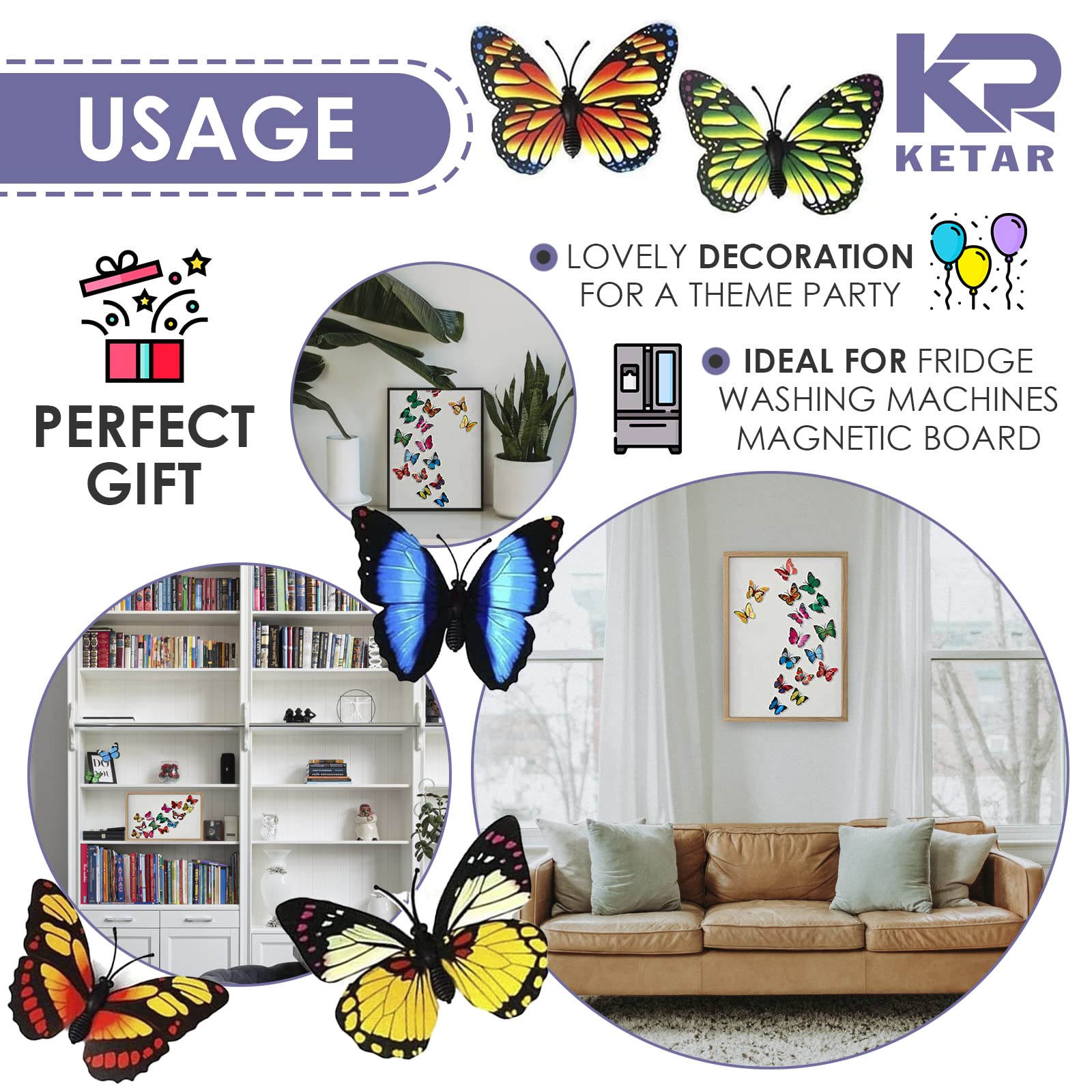 3D Magnetic Butterfly Wall Decals - 20Pcs Removable DIY Decor for Kitchen & Fridge
