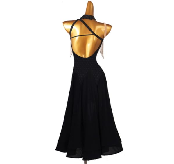 Elegant Strapless Ballroom Dance Dress for Women - Beaded Waltz & Tango Competition Costume | Modern Performance Dress for Latin, Standard & Social Dancing
