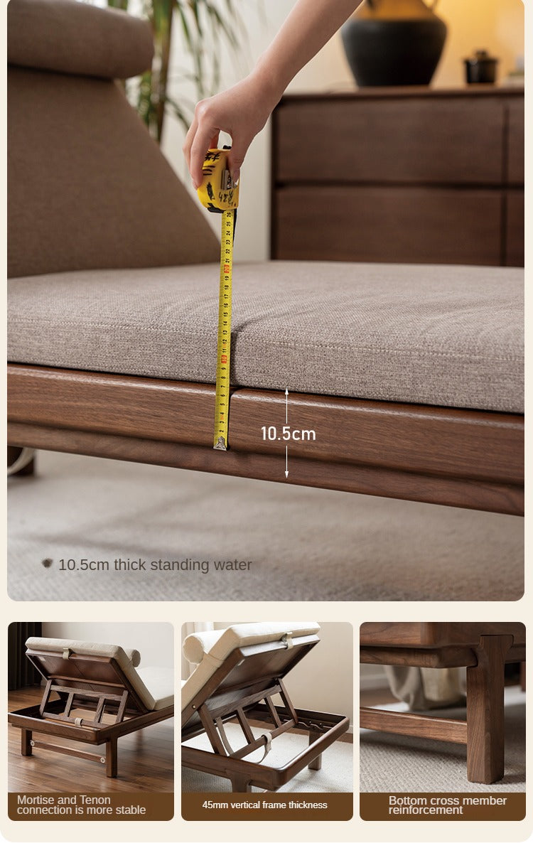 Premium Black Walnut Solid Wood Lounge Single Leisure Sofa Bed - Modern Convertible Daybed for Living Room, Bedroom & Small Spaces