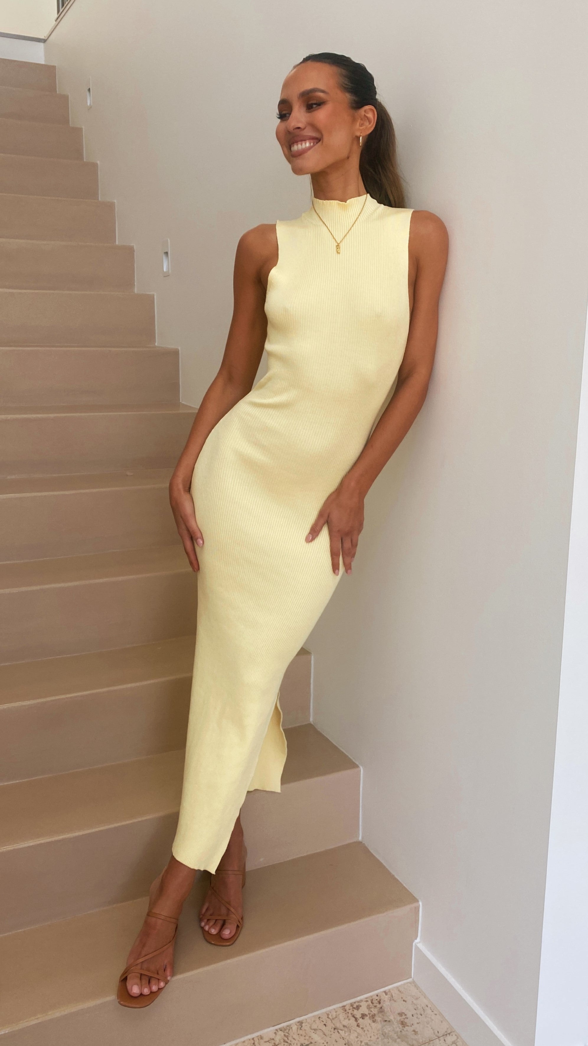 Women's Yellow Mae Knit Dress - Soft & Comfortable Casual Wear for Spring & Summer Outings