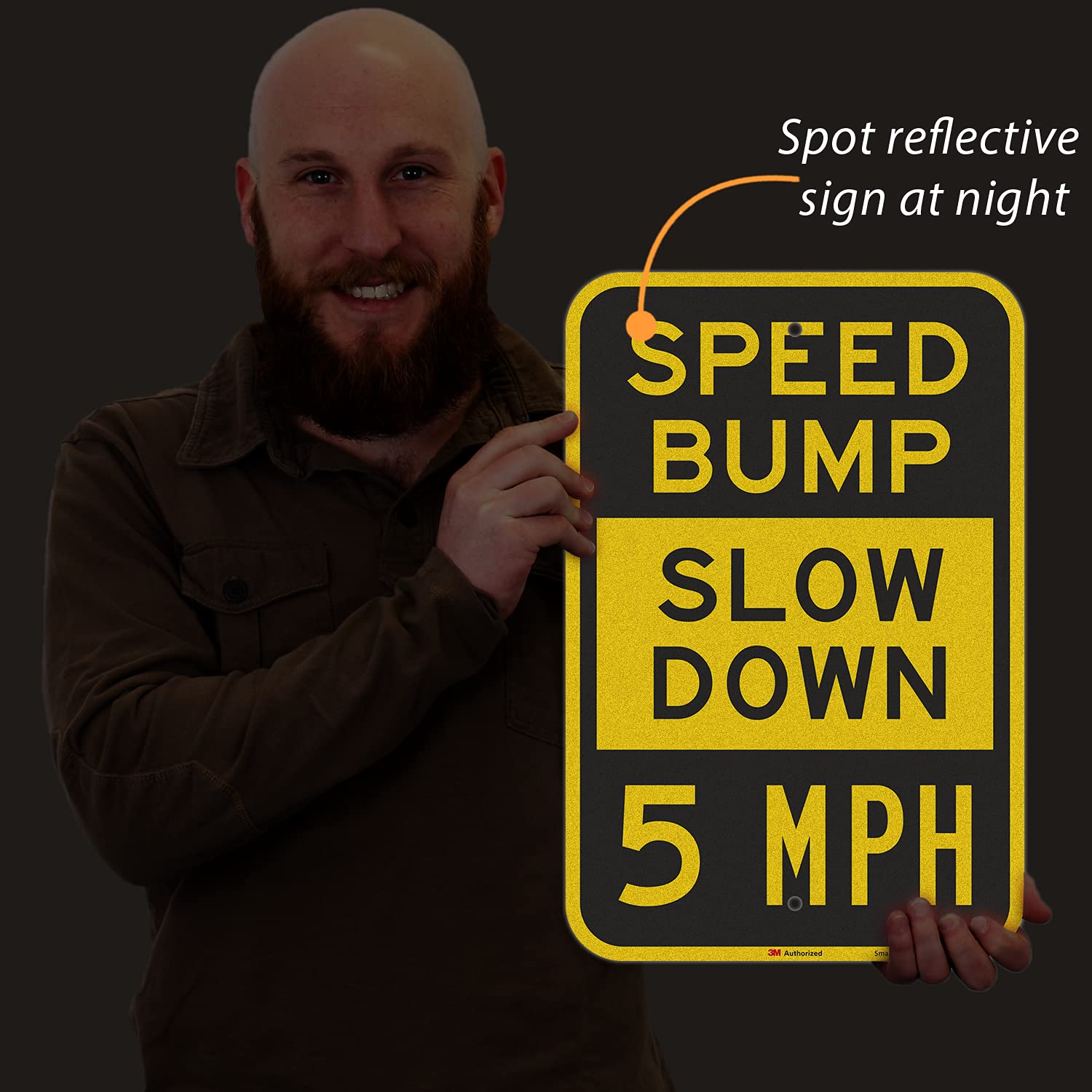 SmartSign 18 x 12 Inch 'Speed Bump - Slow Down, 5 MPH' Reflective Aluminum Road Sign - 63 Mil Thick, 3M Laminated Engineer Grade, Black/Silver/Yellow - Made in USA - Perfect for Parking Lots, School Zones & Construction Areas