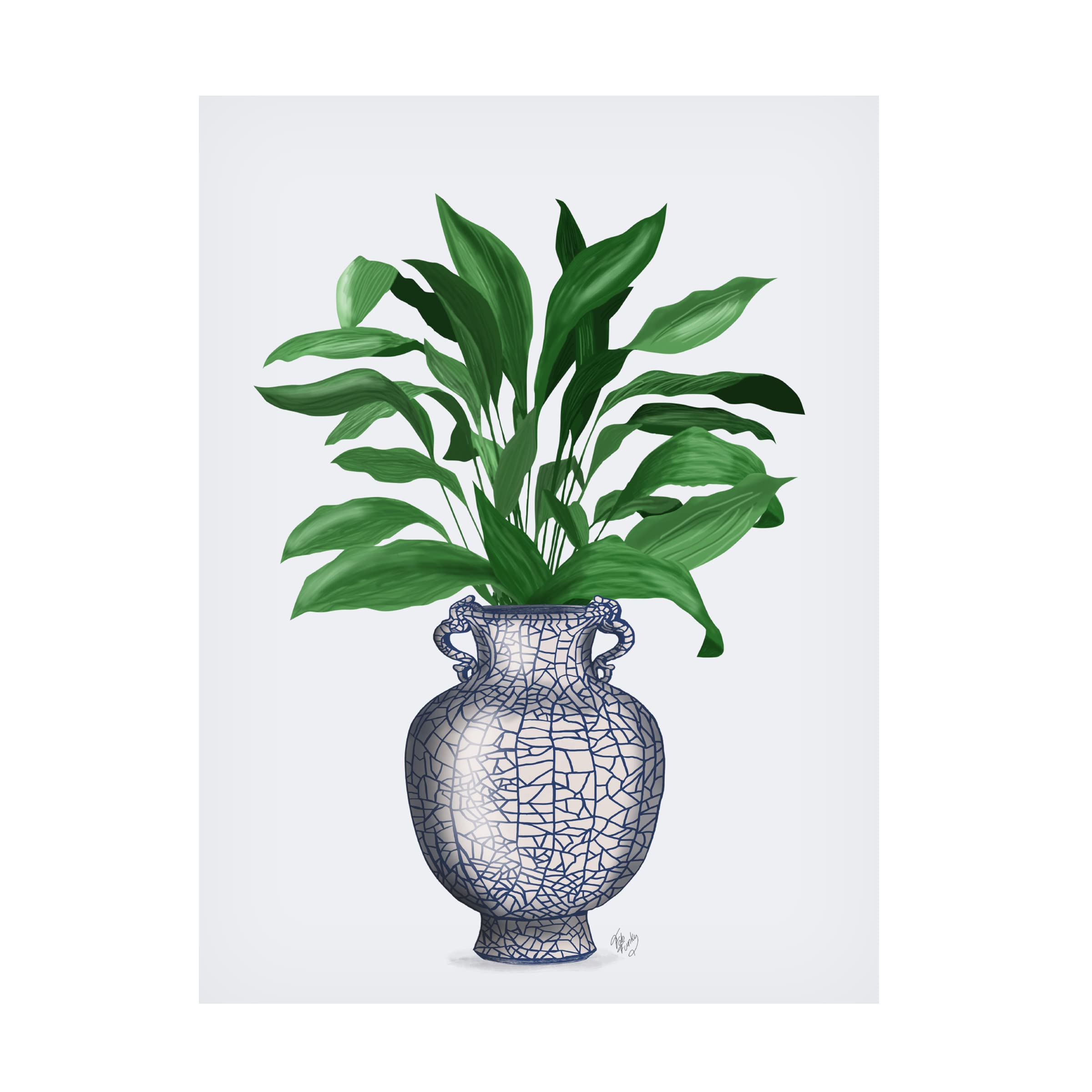 Fab Funky Chinoiserie Vase 2 With Plant Canvas Wall Art - Handmade Asian Inspired Floral Decor for Living Room, Bedroom & Office