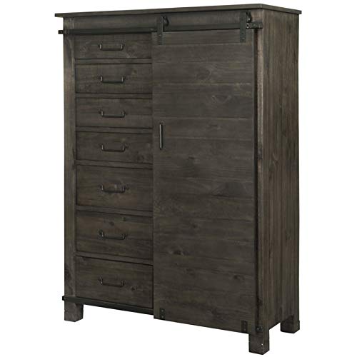 Weathered Charcoal Transitional 7-Drawer Wooden Chest with Door - Perfect for Bedroom Storage, Entryway Organization & Vintage Home Decor