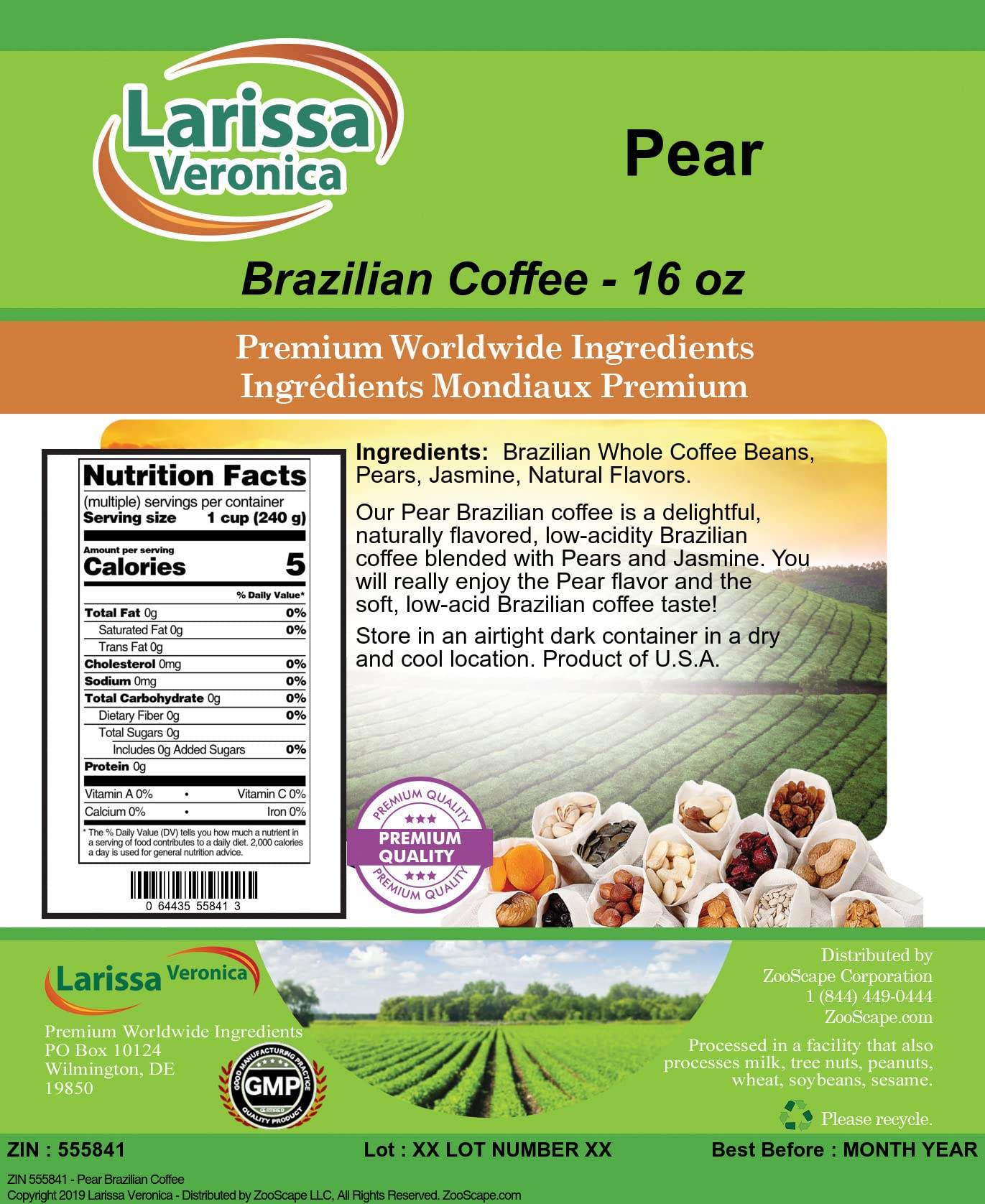 Premium Brazilian Coffee Beans - Gourmet, Naturally Flavored Whole Bean Coffee (16oz, 3-Pack) | Perfect for Home Brewing, Office Use & Gifts | ZIN: 555841