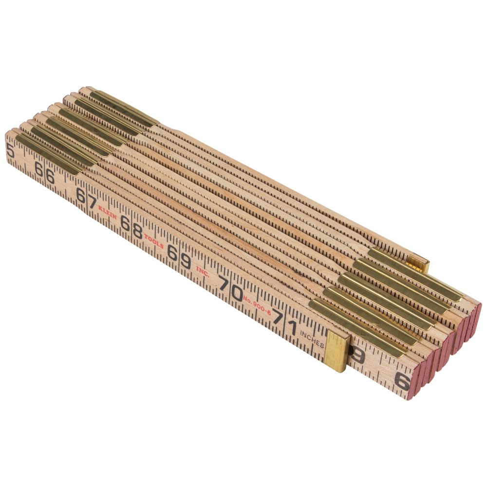 Klein Tools 900-6 Folding Wooden Ruler with Inside Reading - 6 Foot Foldable Carpenter's Measuring Tool for Woodworking, Construction & DIY Projects