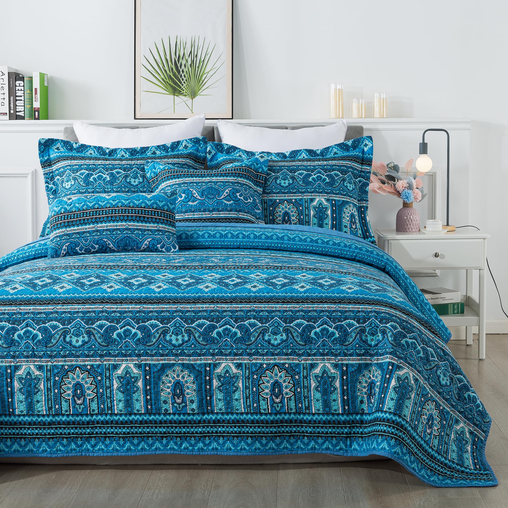 Queen Size Cotton Quilt Bedding Set - Lightweight Boho Bedspread, 3-Piece Quilt Set (90x98 Inch) for All Seasons | Perfect for Bedroom Decor, Guest Room & Cozy Home Styling