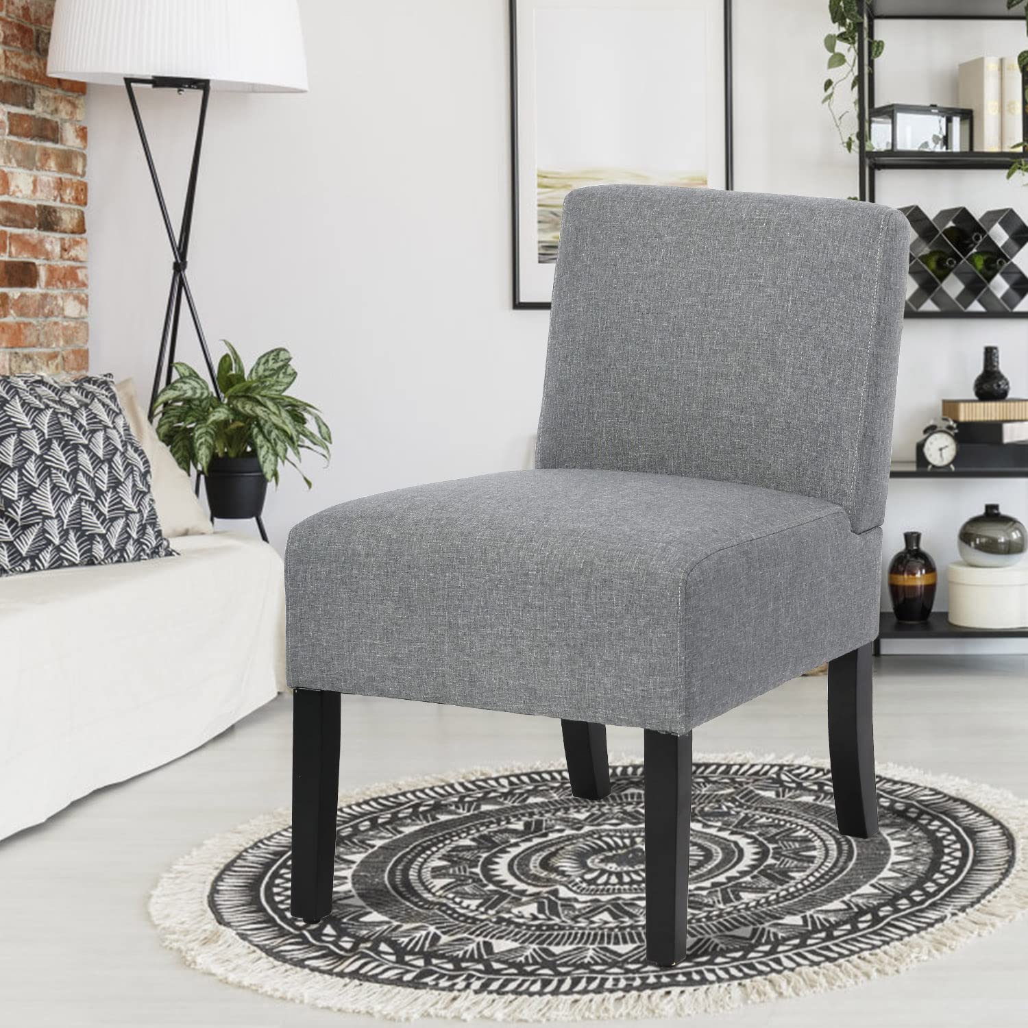 Modern Accent Chair Set of 2 - Grey Armless Living Room Chairs with Thick Cushion for Bedroom, Office & Small Spaces - Perfect for Reading Nook, Guest Seating or Lounge Area