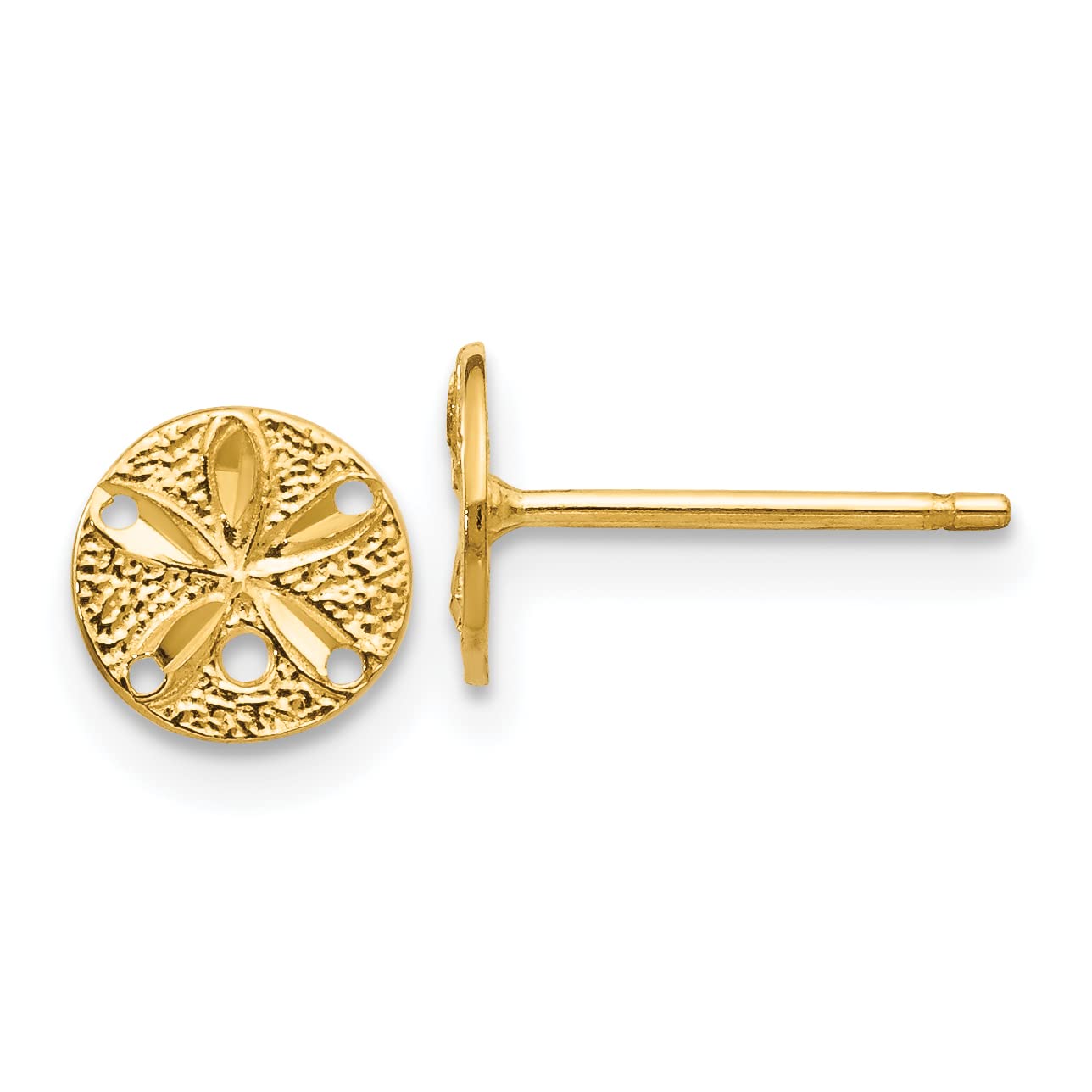 14K Yellow Gold Diamond-Cut Sand Dollar Stud Earrings for Women - 8mm Dainty Beach Jewelry - Perfect for Vacation, Wedding & Everyday Wear