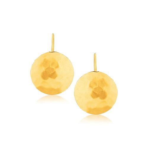 14K Yellow Gold Hammered Texture Disc Drop Earrings for Women - Medium Size Dangle Earrings for Everyday Wear, Date Night & Special Occasions