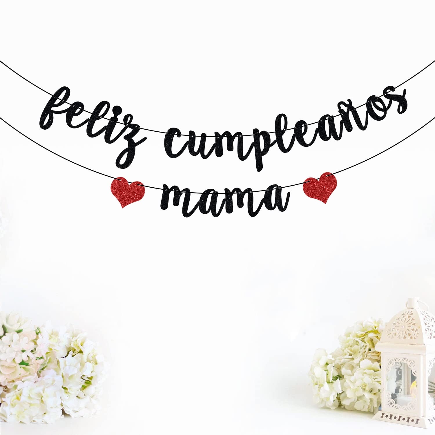 Black Glitter Feliz Cumpleaños Mamá Banner - Spanish Happy Birthday Mom Party Decorations - Perfect for Mother's Day, Birthday Parties & Fiesta Theme Celebrations