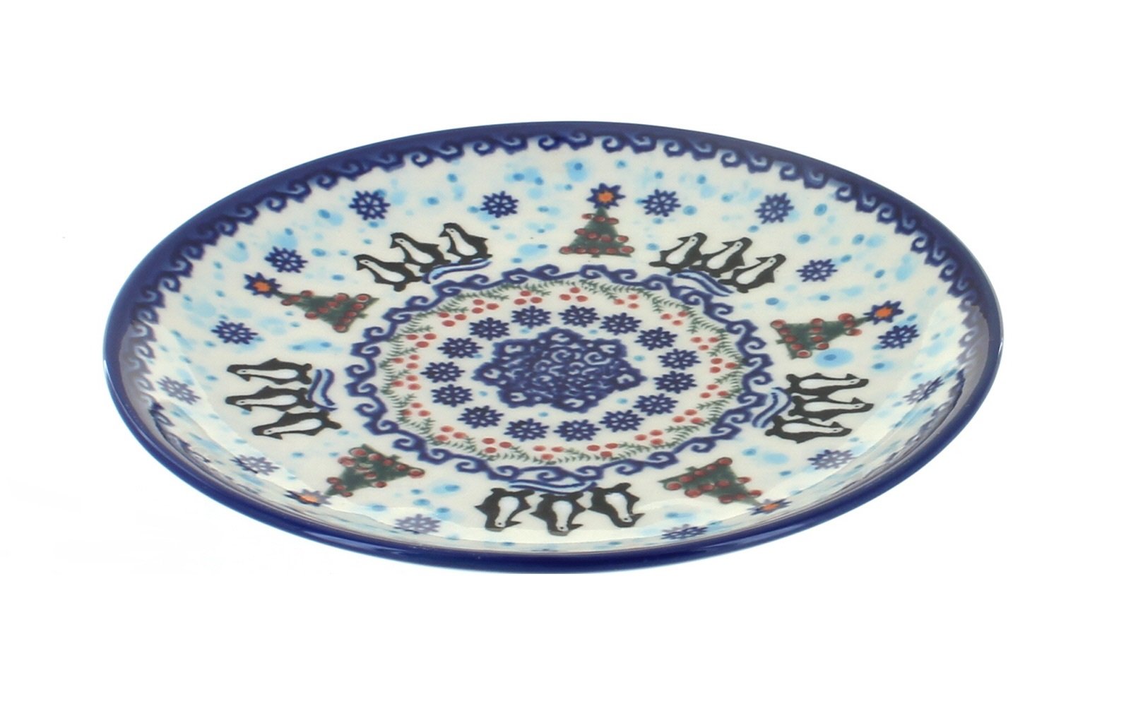 Blue Rose Polish Pottery Arctic Holidays Dessert Plate - Handmade Ceramic Plate for Christmas Desserts, Holiday Parties & Home Decor