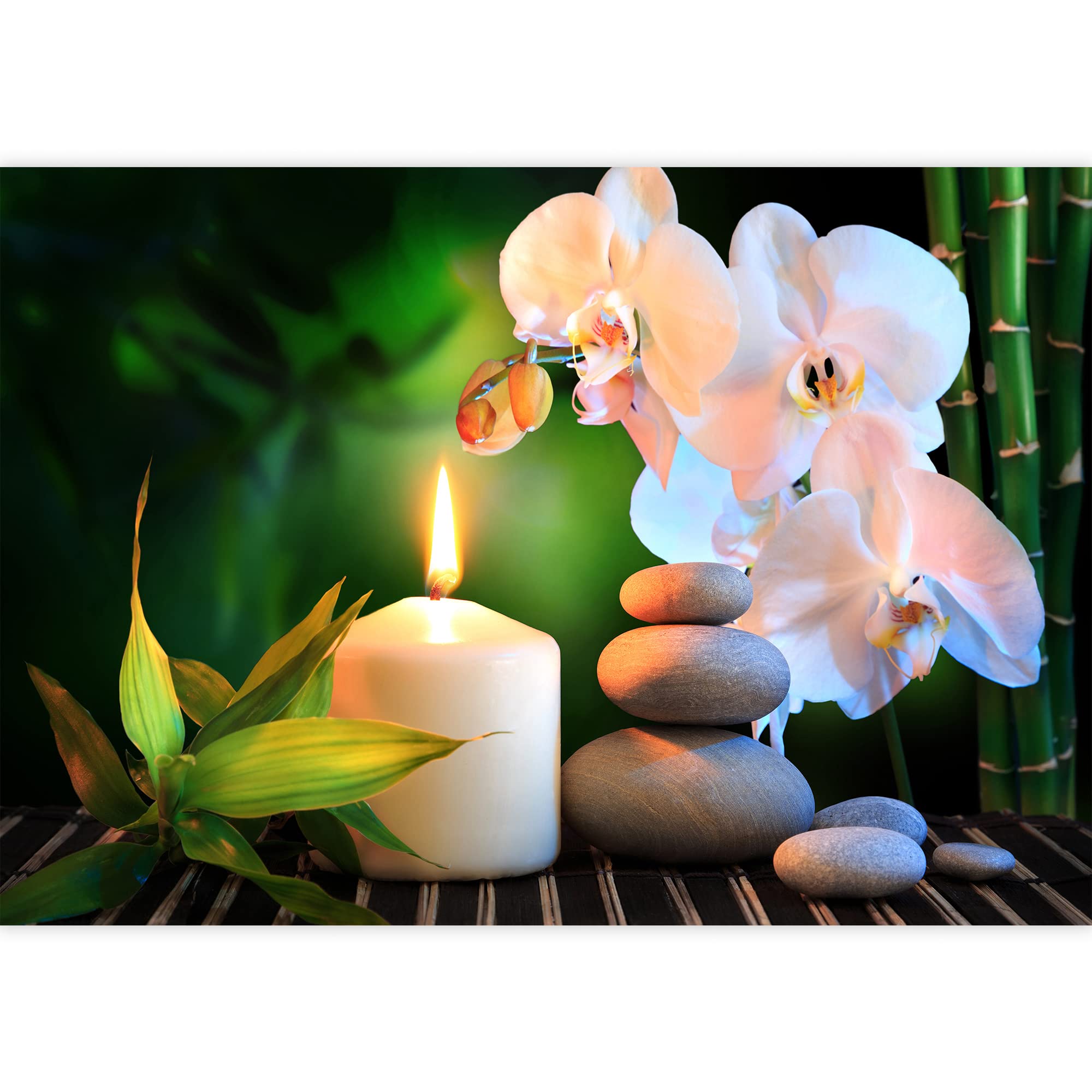Wall26 Removable Wall Sticker - Zen Yoga Massage Stones, Candles & Bamboo Nature Wilderness Photography Mural | Realistic Landscape Decor for Living Room, Bedroom, Office | 66x96 inches | Perfect for Meditation Spaces & Spa-Themed Rooms