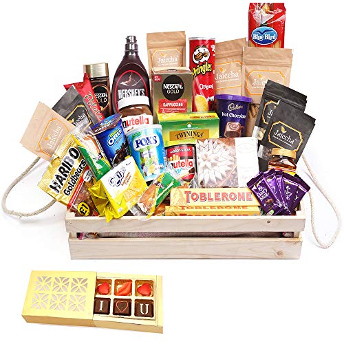 Jaiccha Ghasitaram Large Wooden Gift Basket - 40-Piece Assortment with Chocolate Box | Perfect for Diwali, Holi, Rakhi, Valentine's Day, Christmas, Birthdays & Anniversaries | Thoughtful Present for Her & Him | Ideal for Festive Celebrations, Housewarming Gifts & Corporate Events