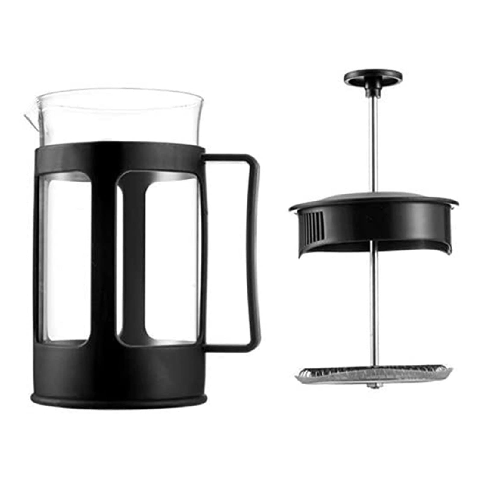 AISHANBAIHUODIAN 600ml French Press Coffee Maker - Borosilicate Glass with Heat Resistant Handle, Black - Perfect for Home, Office & Camping Brewing Fresh Coffee or Tea