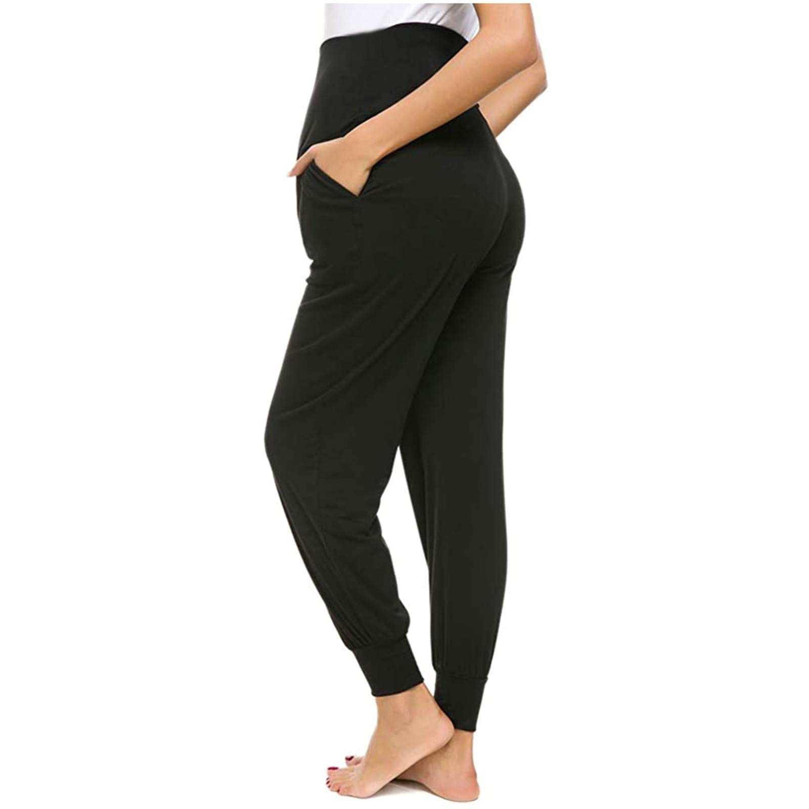 Stretchy Maternity Pants for Women - Comfortable Solid Color Lounge & Cargo Pants - Perfect for Pregnancy, Yoga, and Casual Wear