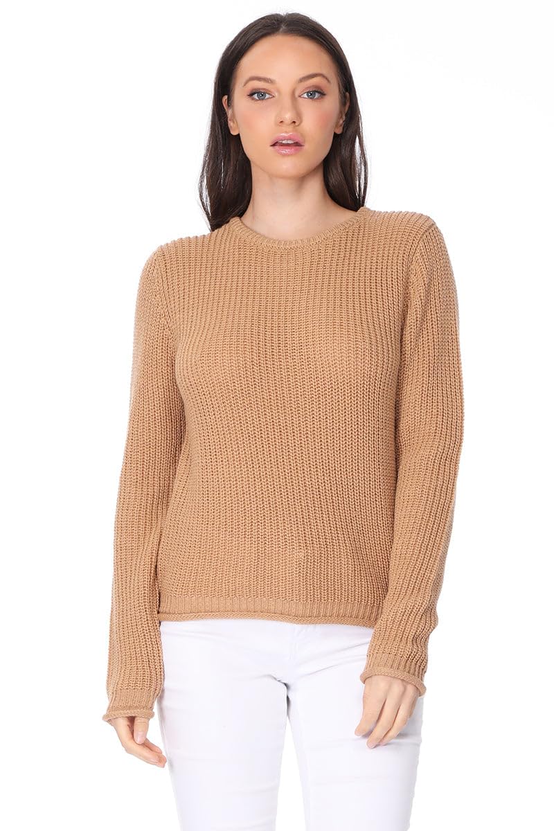 YEMAK Women's Lightweight Waffle Knit Pullover Sweater - Long Sleeve Crewneck Casual Top for Fall & Winter | Perfect for Office, Travel and Everyday Wear