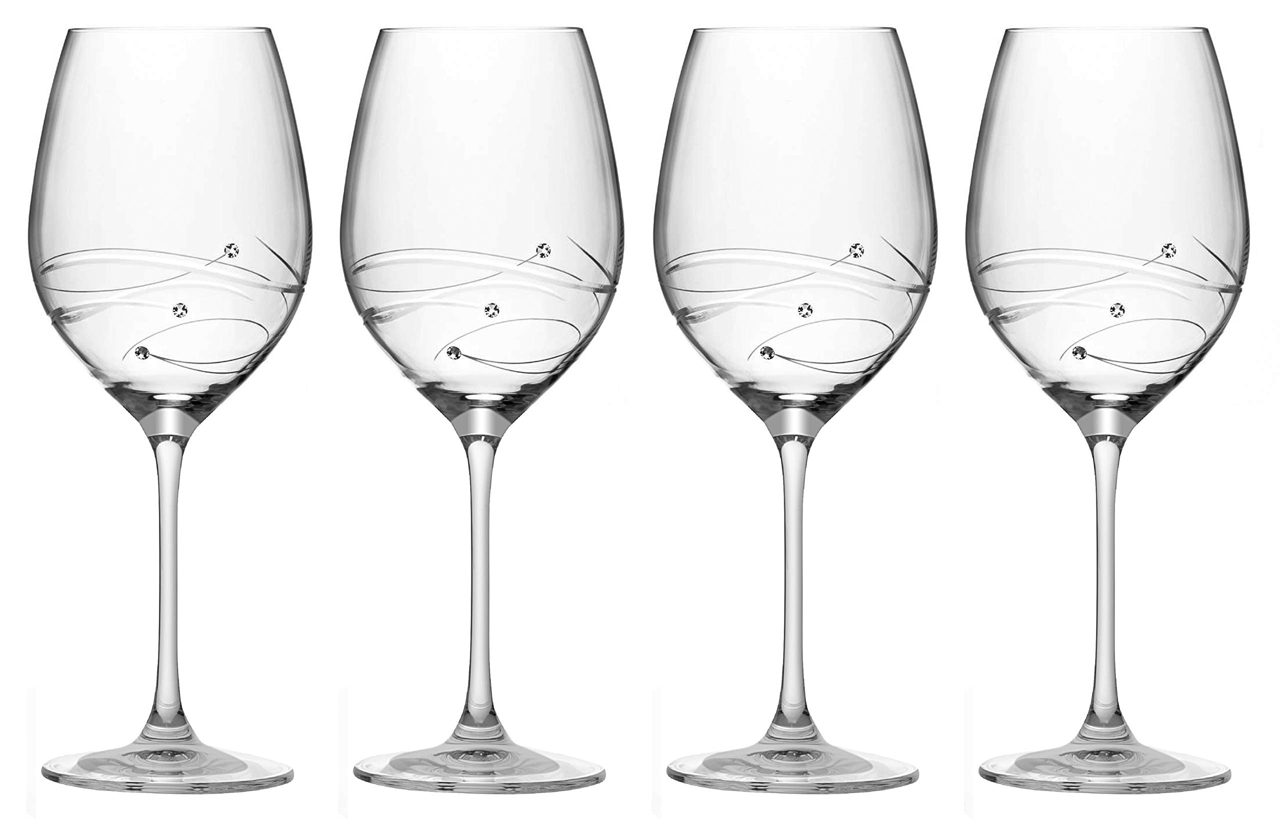 Barski Handmade Crystal Red Wine Glasses Set of 4 - 16 oz Elegant Sparkling Glassware Decorated with Real Diamonds - European Crafted Stemware for Wedding Gifts, Anniversary, Fine Dining & Home Decor