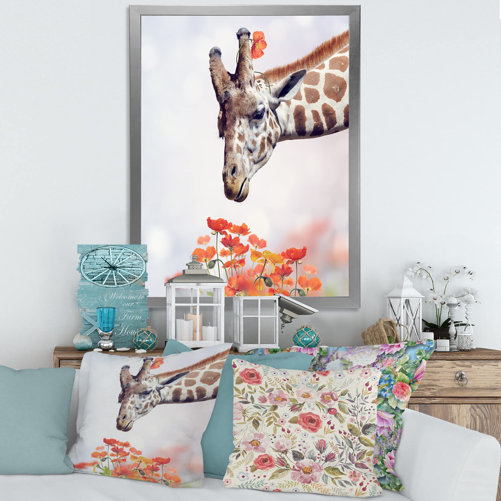 Giraffe Portrait II - Farmhouse Style Framed Wall Art Decor for Living Room, Bedroom & Office