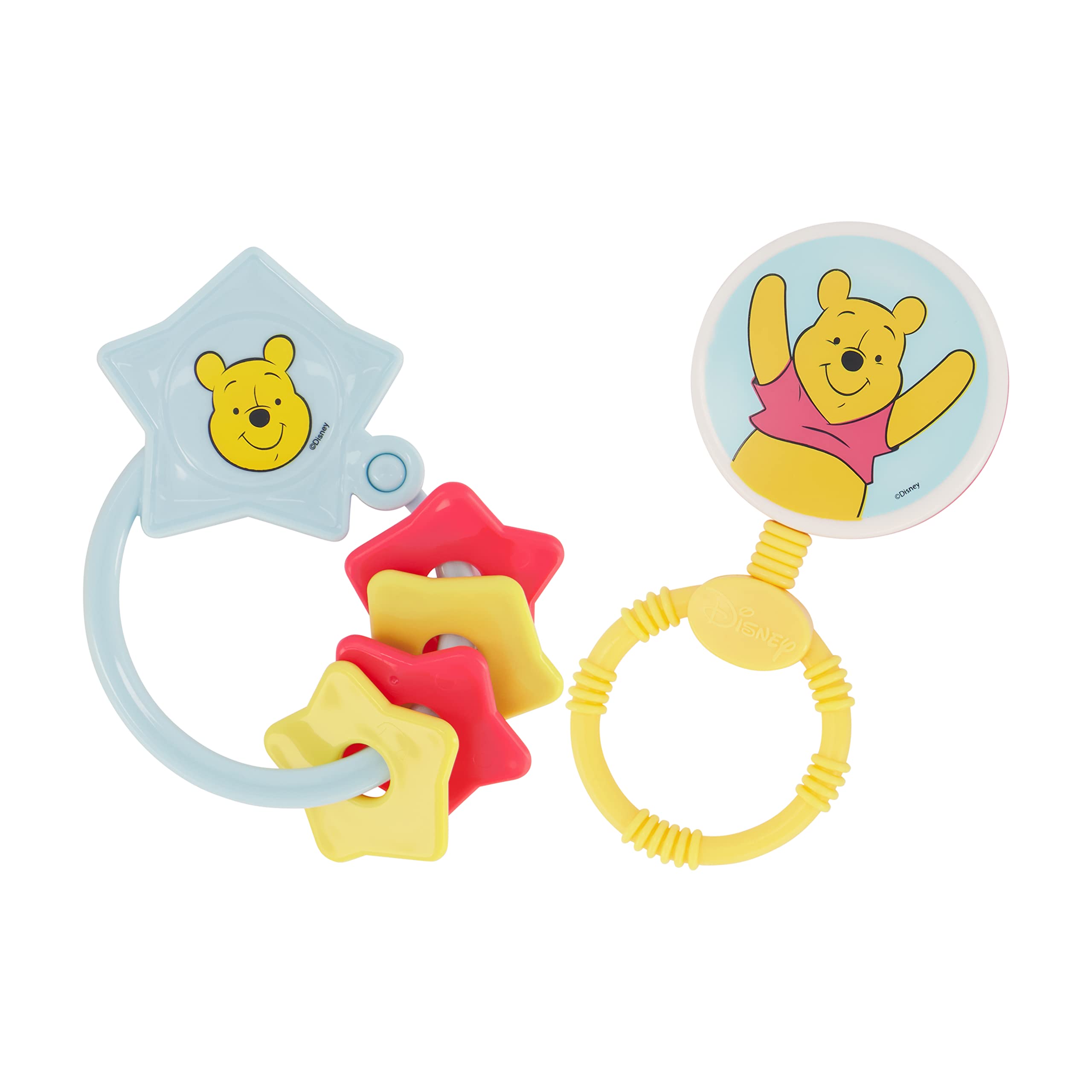 2 Pack Disney Winnie The Pooh Baby Teether Toys - Soft Rattle & Keyring Set for Infants, Safe Chewing Relief for Teething, Perfect Newborn Shower Gift & Toddler Birthday Present (Ideal for 0-12 Months, Daycare & Travel)