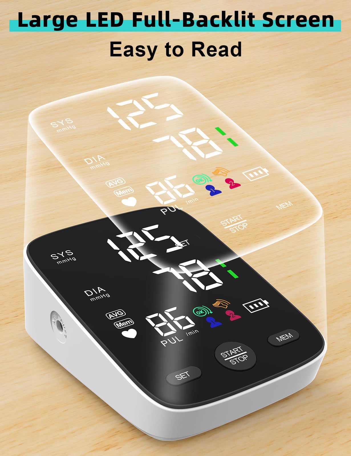 AILE Digital Blood Pressure Monitor for Home Use - Large LED Backlit Screen, Adjustable Cuff (22-42cm), Accurate Upper Arm BP Machine - Perfect for Seniors & Health Monitoring