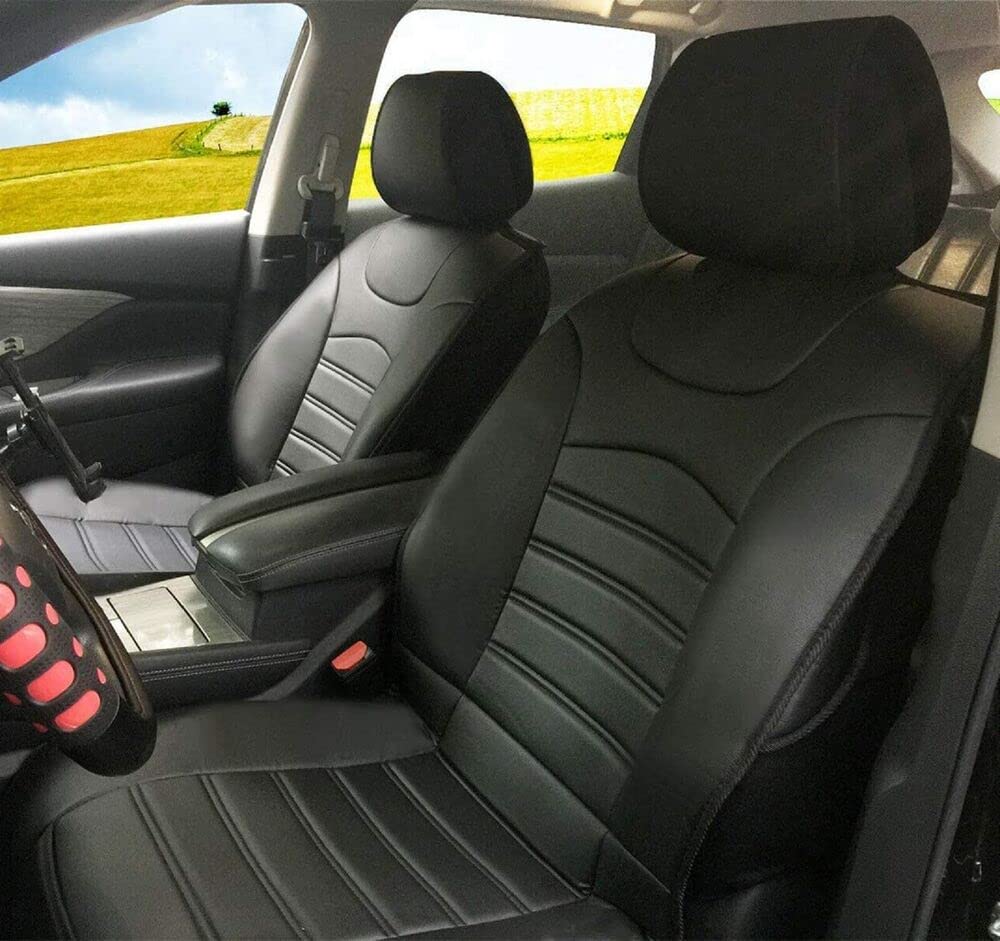 Premium Black Leatherette 2-Piece Front Car Seat Covers - Universal Fit for Kia Models (#20901) | Comfort & Style Upgrade for Sedans, SUVs, and Daily Commuting